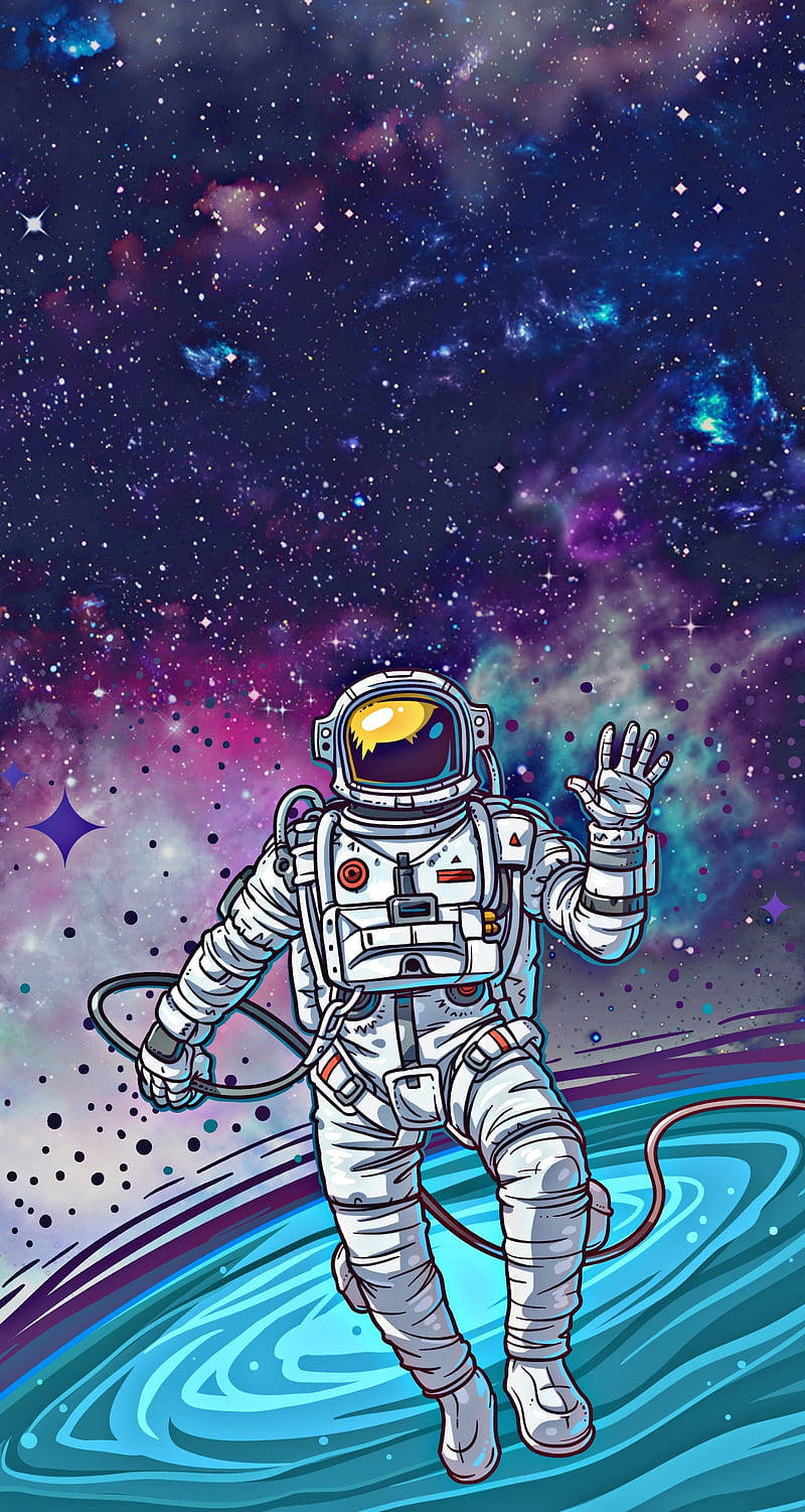 Download Cartoon Astronaut Waving Wallpaper