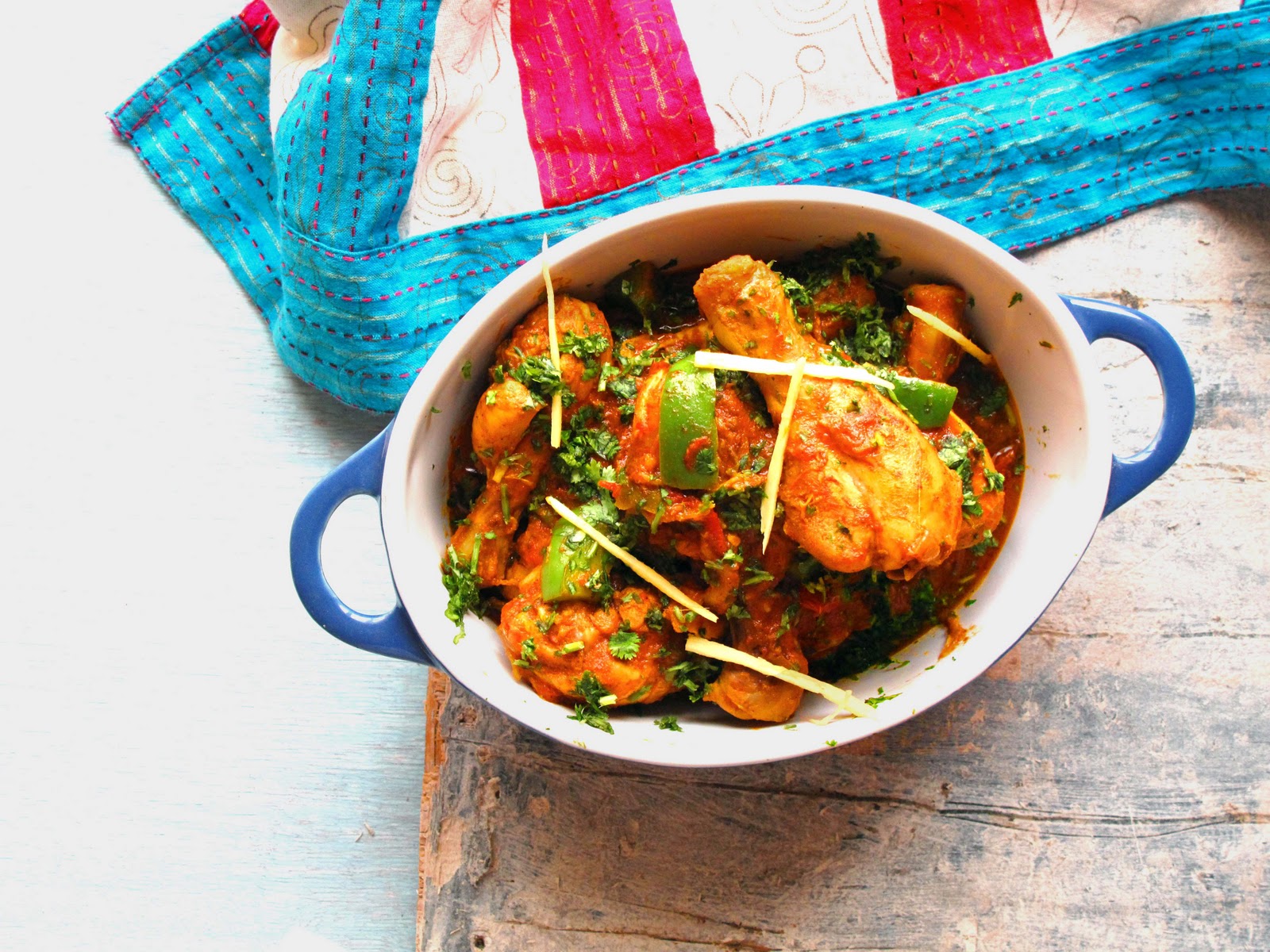Karahi Chicken Curry in Red Gravy with Green Bell Peppers