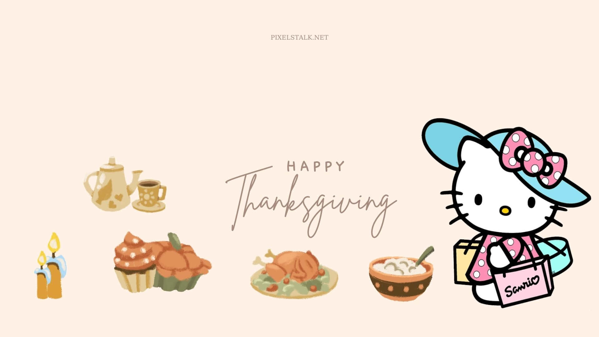 Download Celebrate Thanksgiving with the Fun and Cuddly Hello Kitty Wallpaper