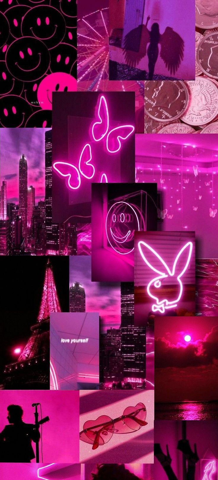 pink neon collage phone wallpaper background