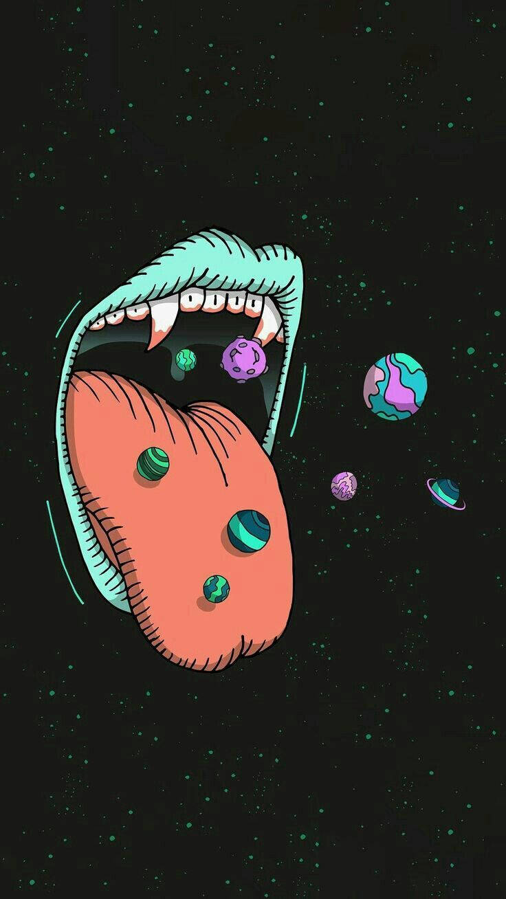 Download Black Trippy Mouth In Space Wallpaper