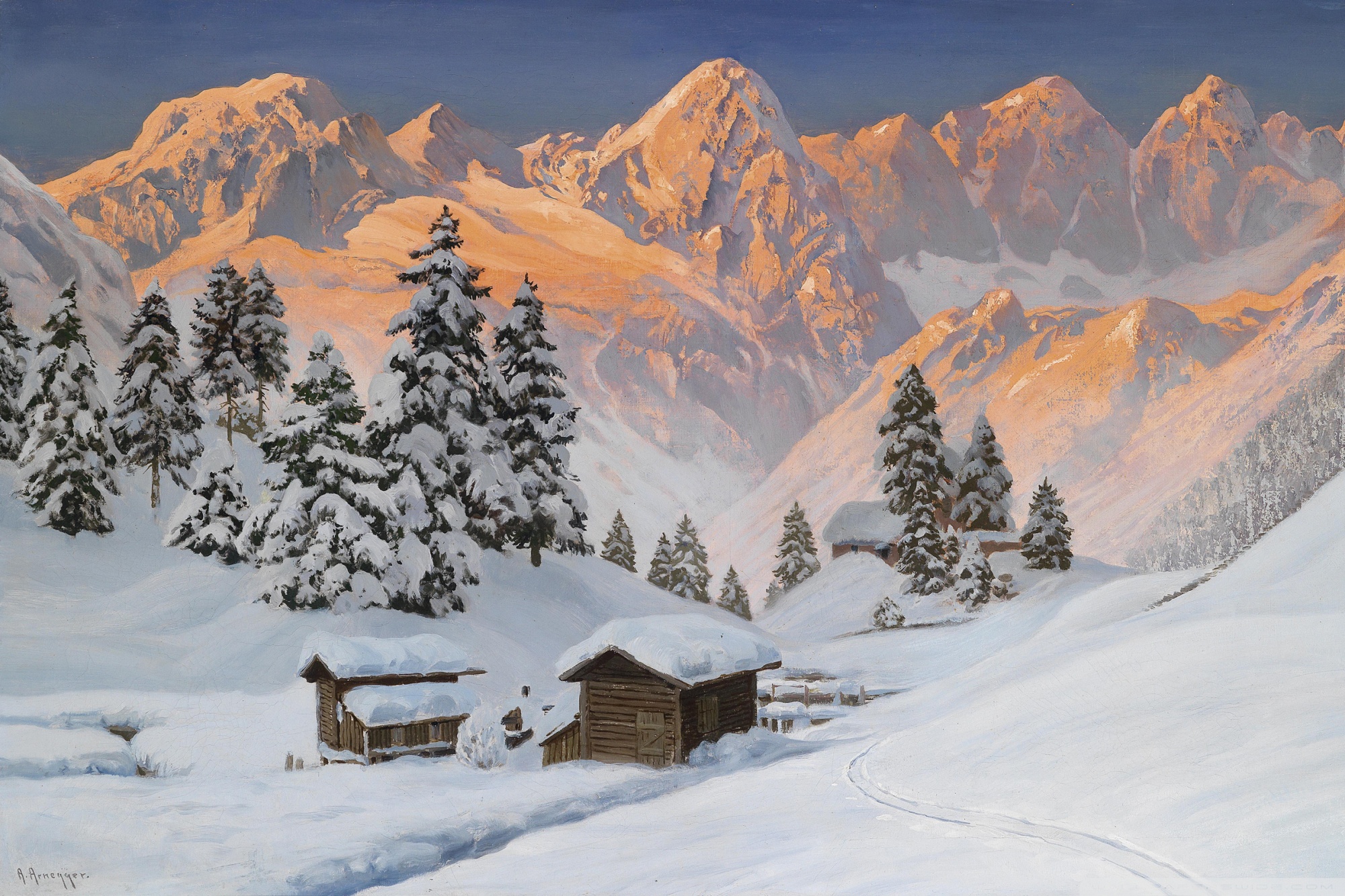 Mountain Winter Painting Ultra HD Desktop Background Wallpaper for 4K UHD TV, Widescreen & UltraWide Desktop & Laptop, Tablet