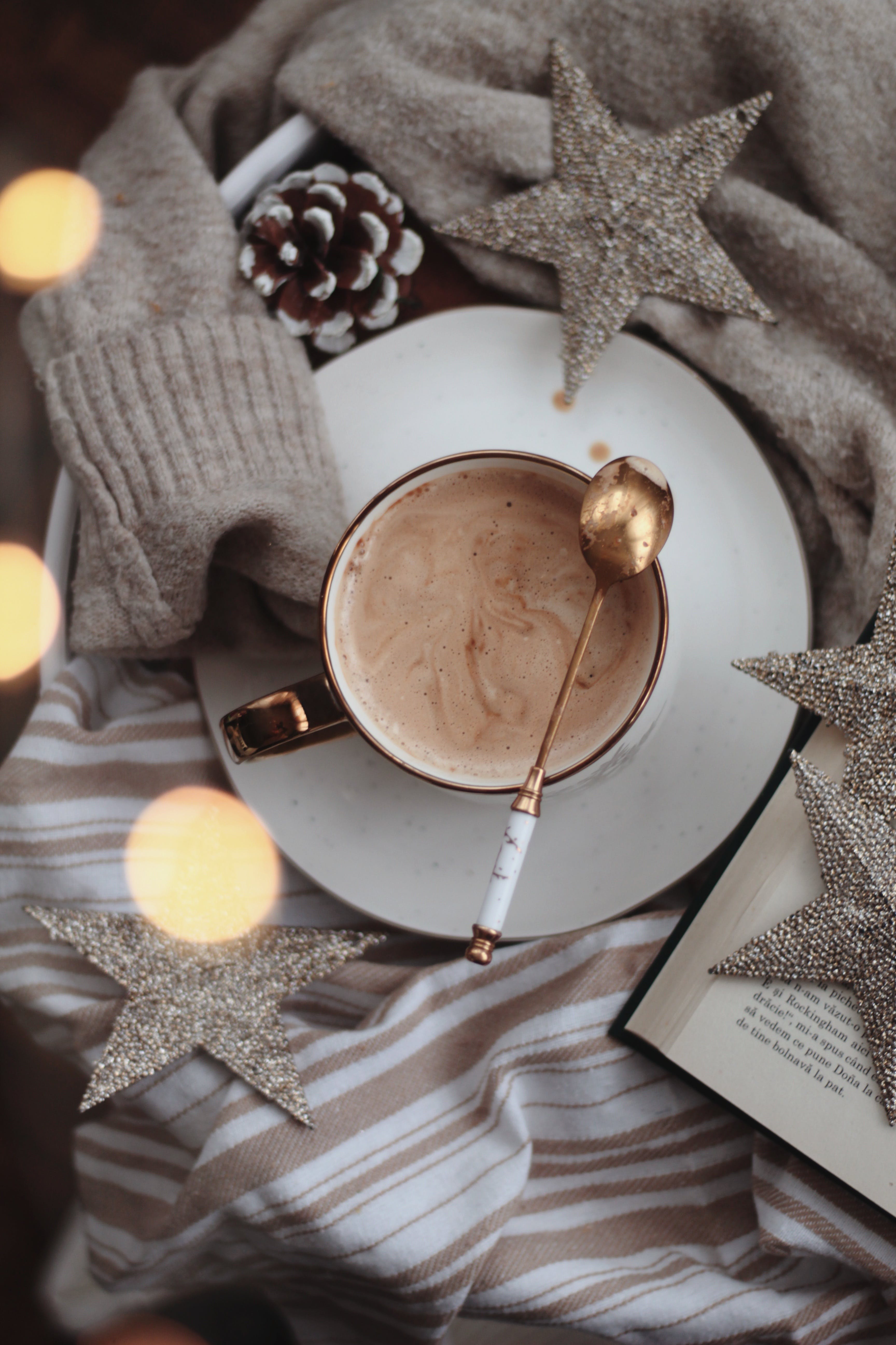 Coffee, Christmas Ornaments and Book · Free