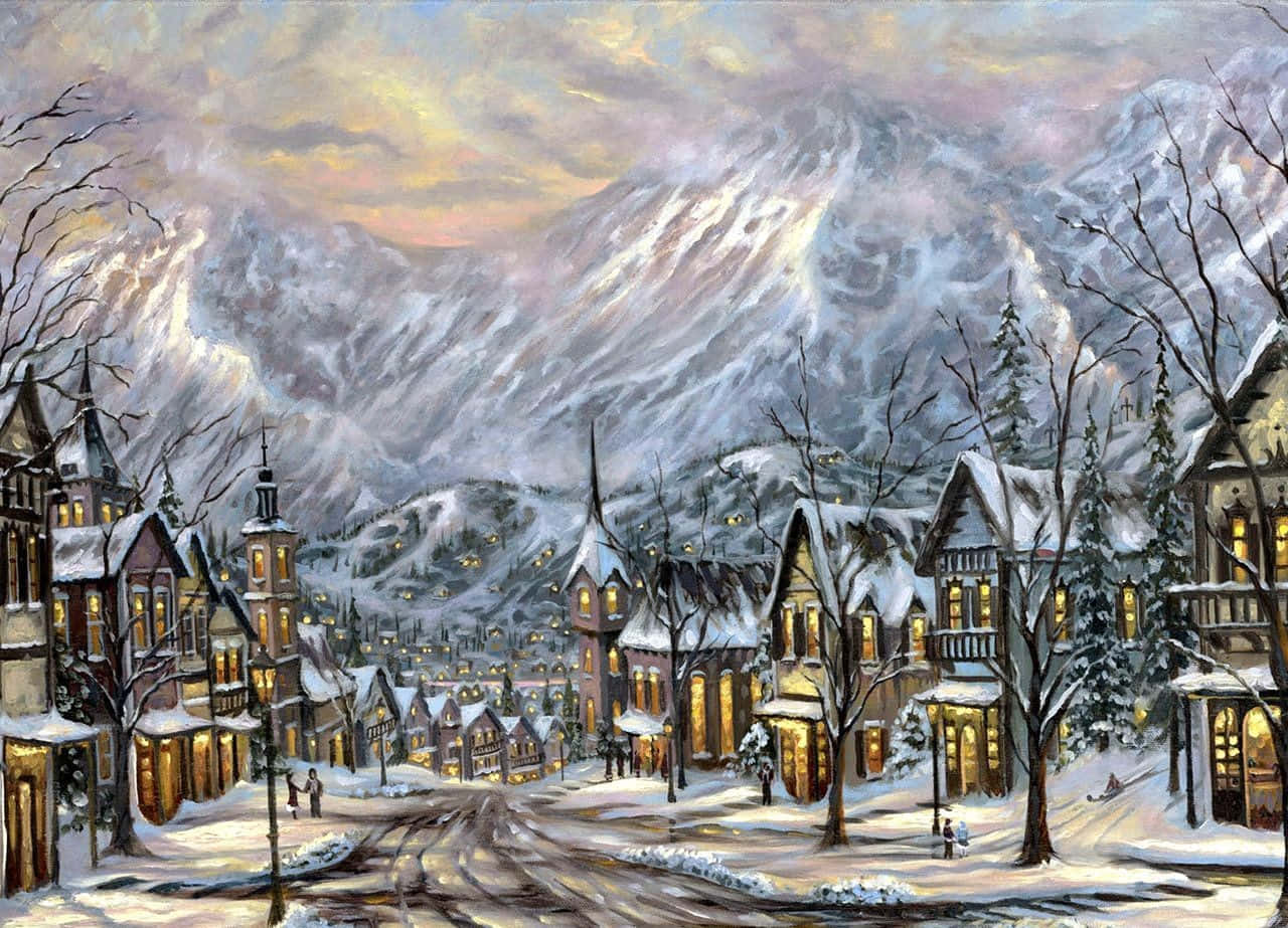 Download Enchanting Winter Landscape Painting Wallpaper