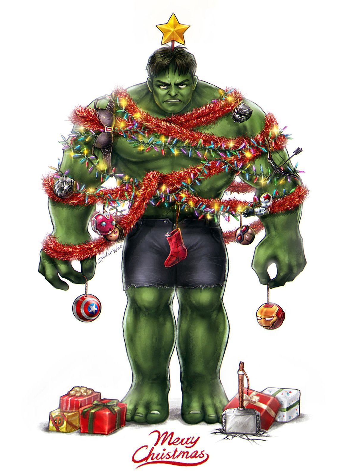 Hulk #Animated #Fan #Art. (Christmas Tree) By: SpiderWee. (THE * 3 * STÅR * ÅWARD OF: AW YEAH, IT'S. Superhero christmas, Christmas wallpaper, Deadpool christmas