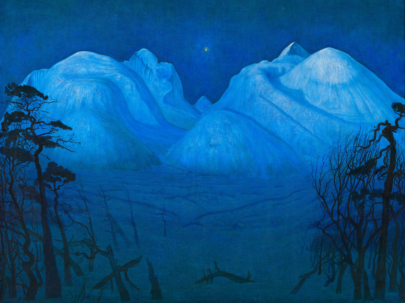 Winter Night in the Mountains (Festive / Christmas / Magical / Celestial Landscape) Sohlberg Wall Mural