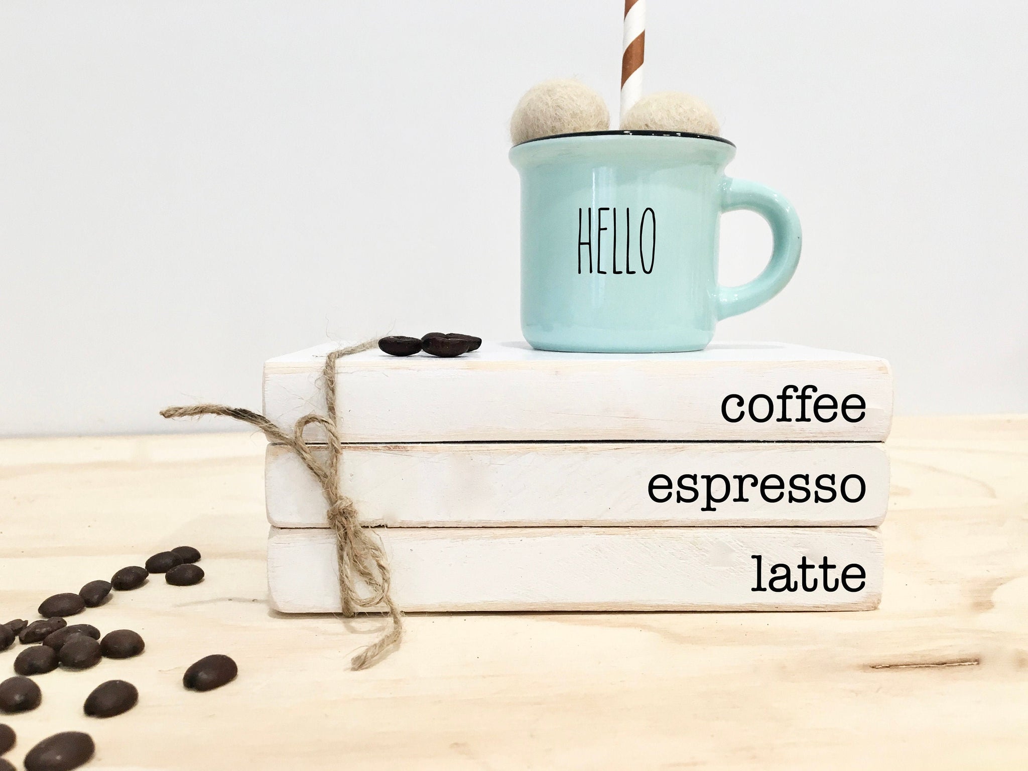 Winter tiered tray, Coffee mug, mini books, Tiered tray decor, Book st