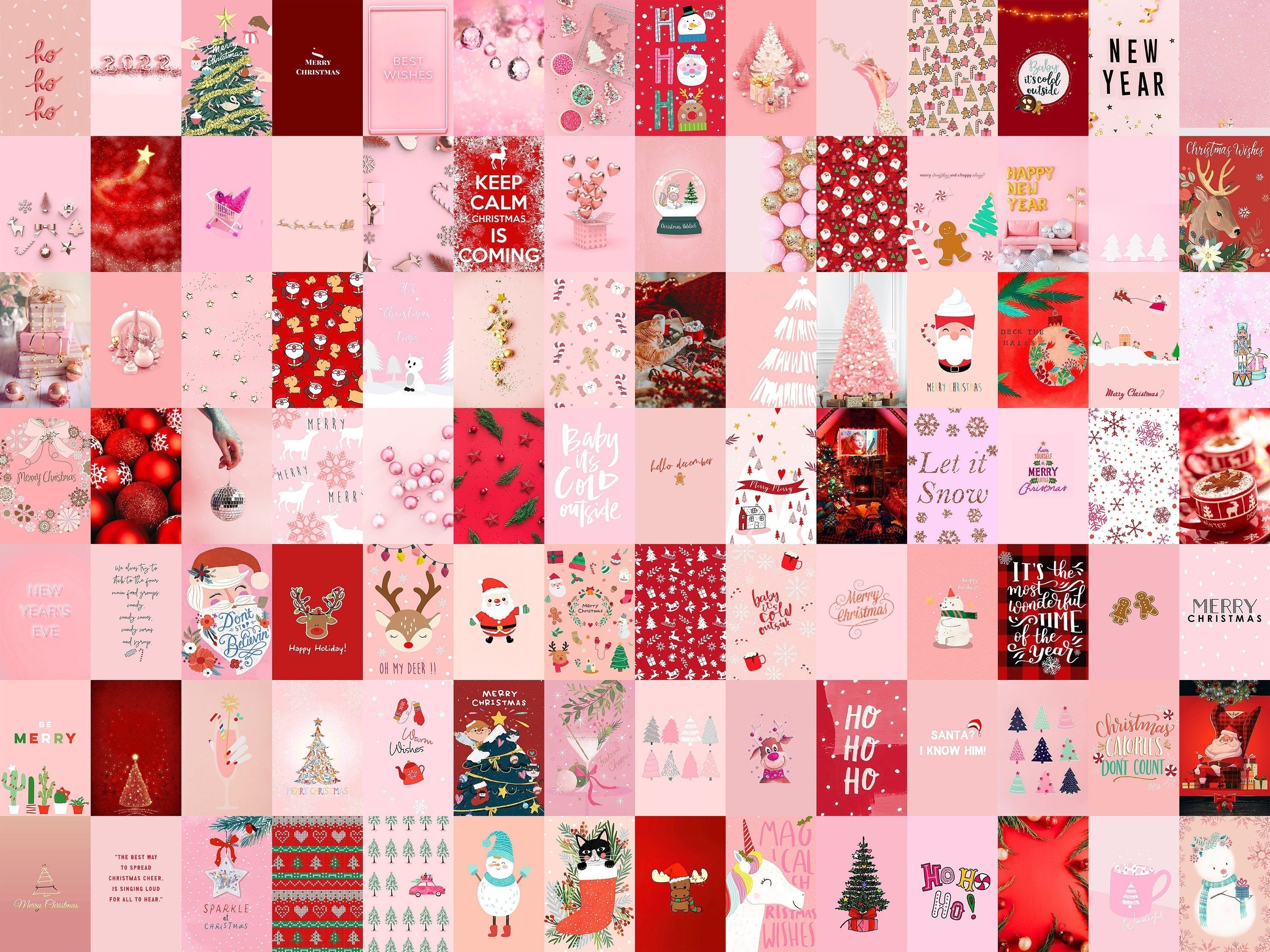 PCS Pink Christmas Wall Collage Kit Xmas Holiday Aesthetic