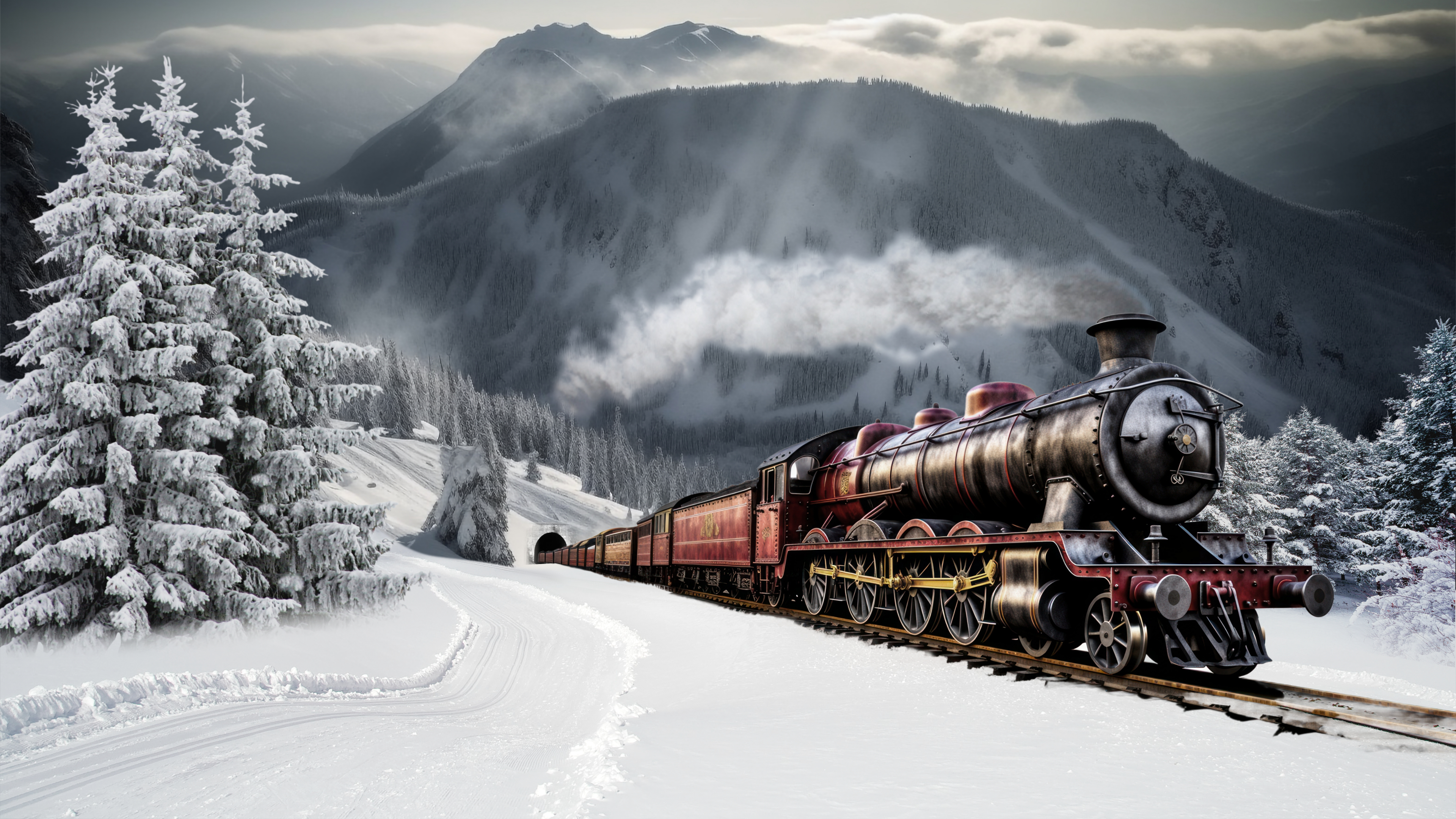 Travel In The Snow (4K Wallpaper)