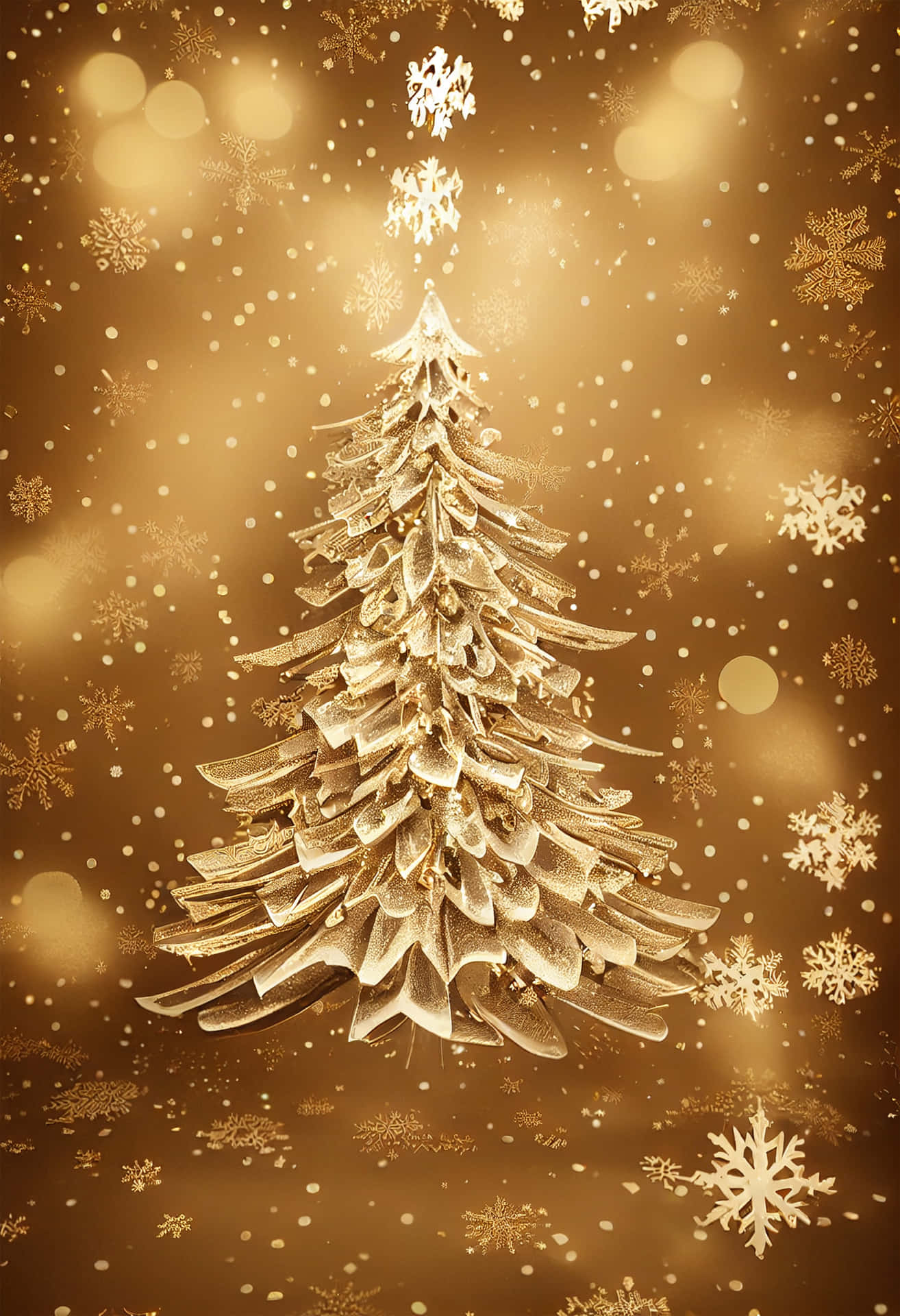Download A Golden Christmas Tree On A Brown Background Wallpaper
