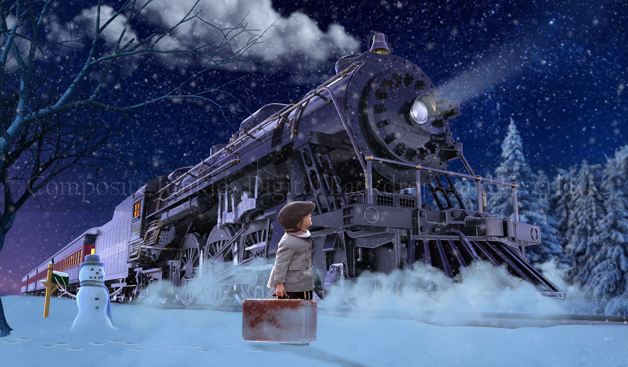 Christmas Train Digital Background Train Digital Background