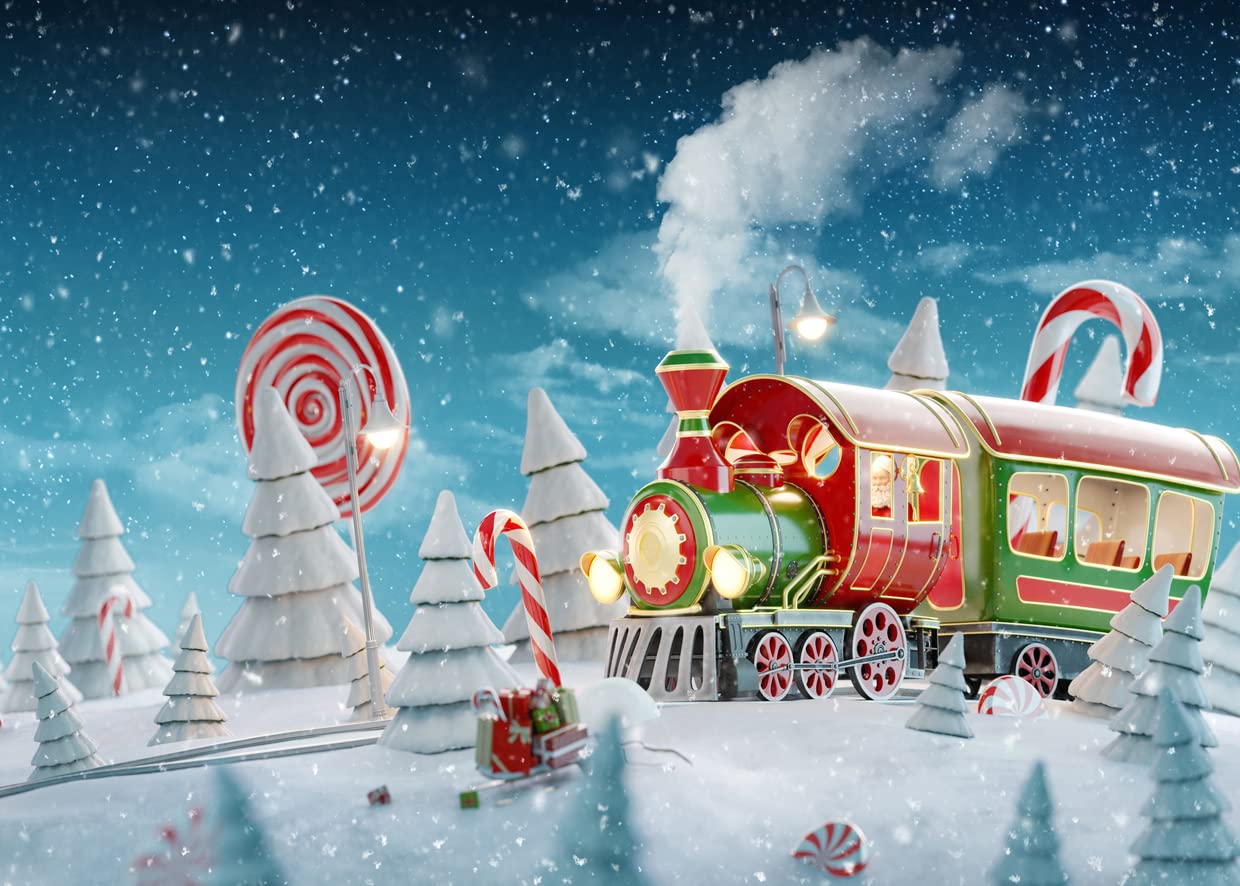 Amazon.com, LYWYGG 7x5ft Christmas Backdrop Winter Snowy Christmas Backdrop Christmas Red Candy Train Backdrop New Year Wallpaper Family Party Decor Holiday Party Party Atmosphere Background CP 305