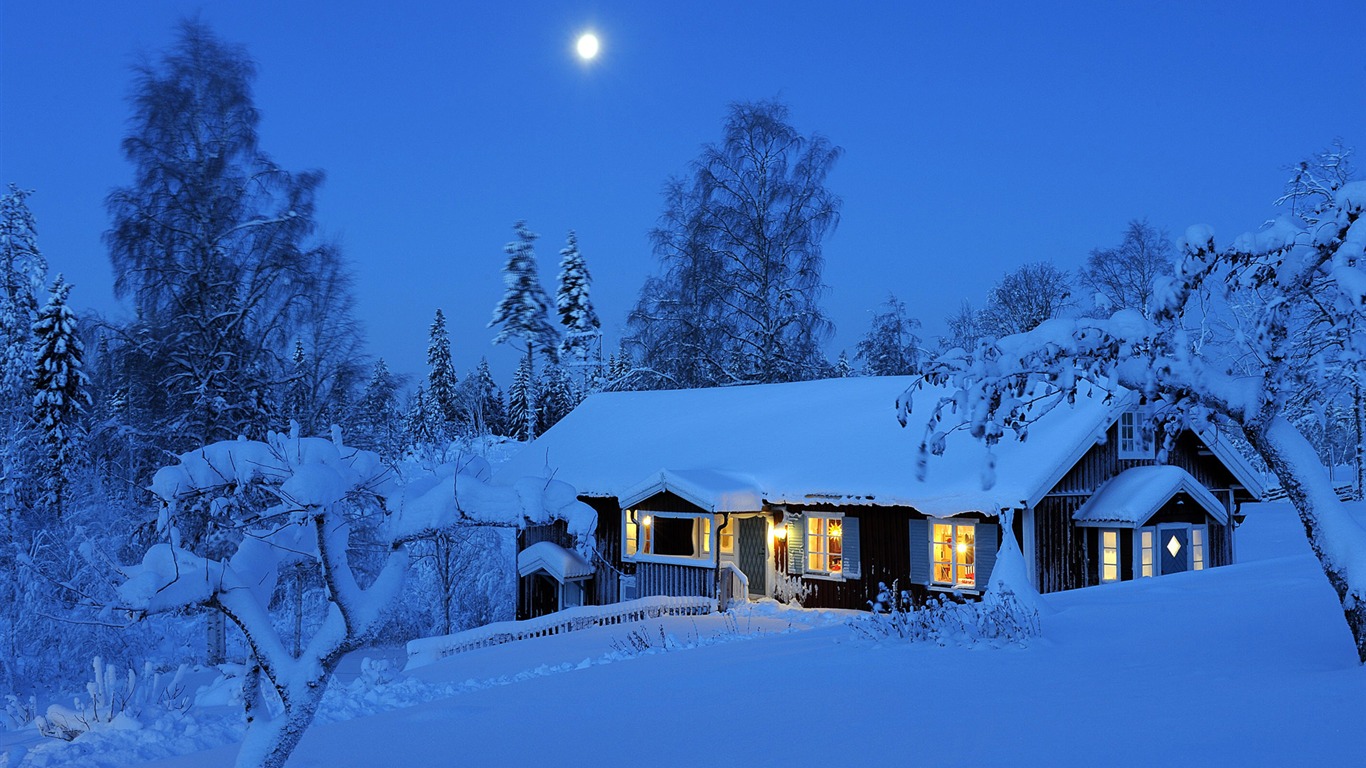 Winter Rural House Windows 10 HD Wallpaper