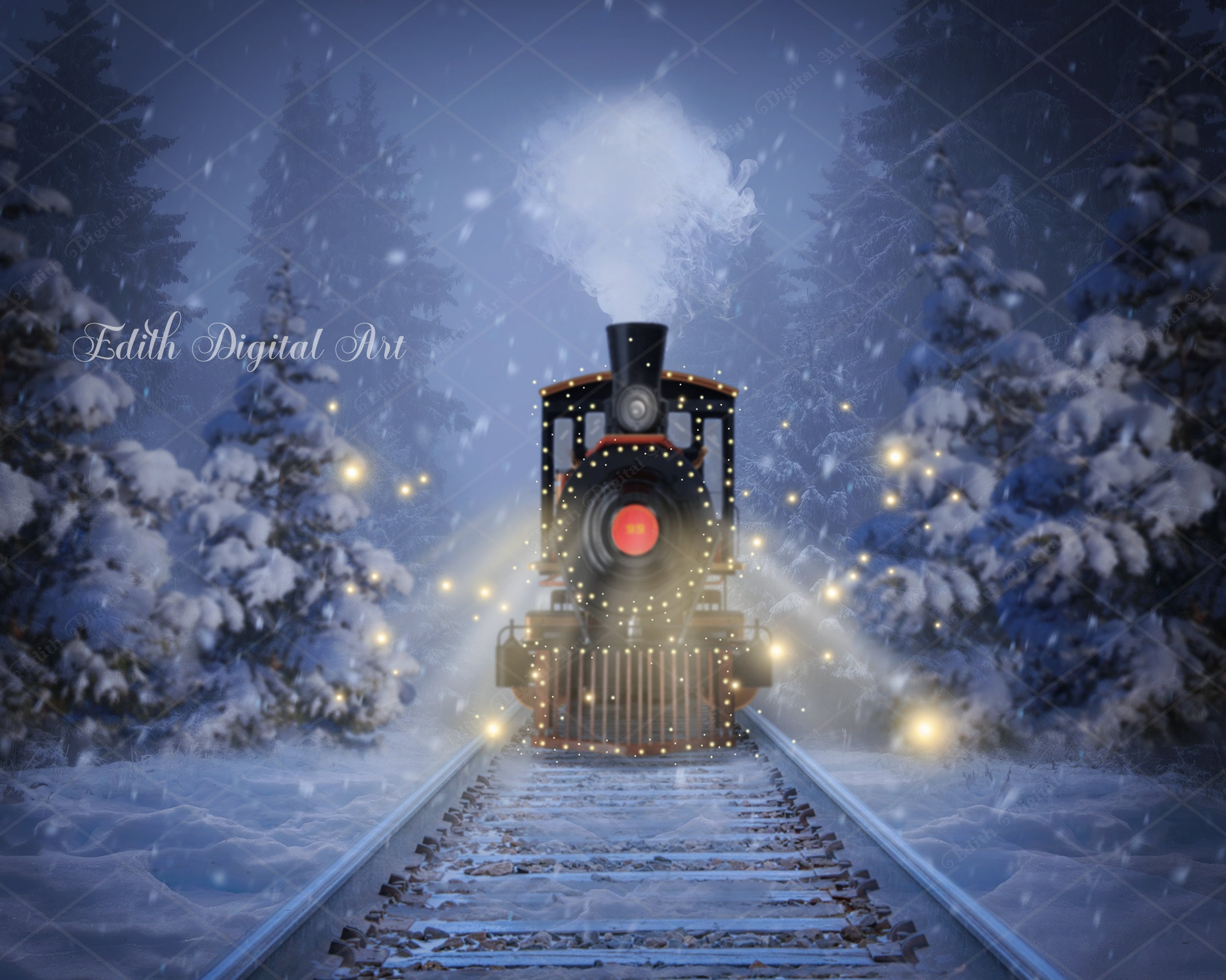 Christmas Digital Backdrop Polar Express Goind to Santa's