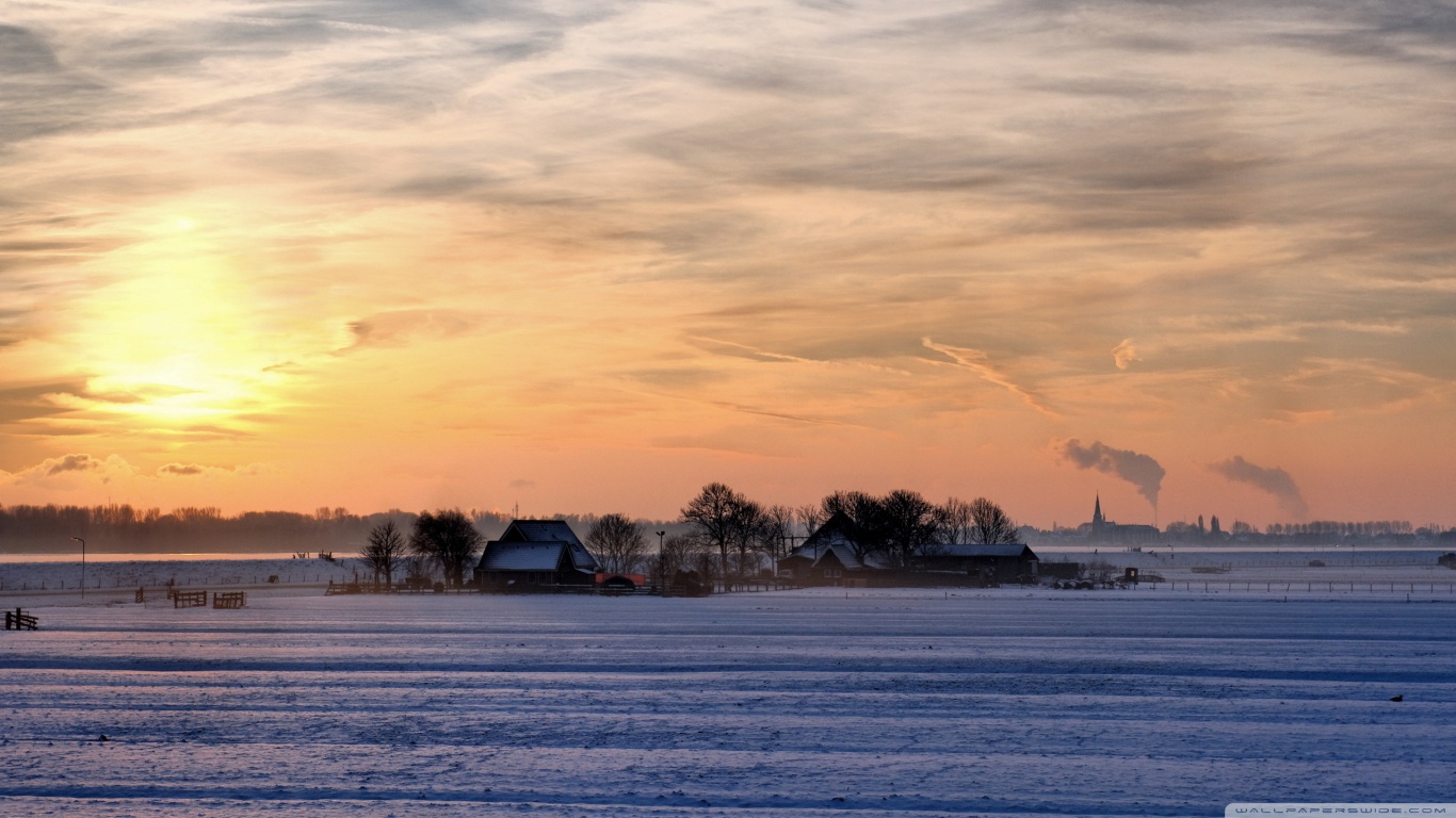 Farm In Winter Ultra HD Desktop Background Wallpaper for 4K UHD TV, Multi Display, Dual Monitor, Tablet