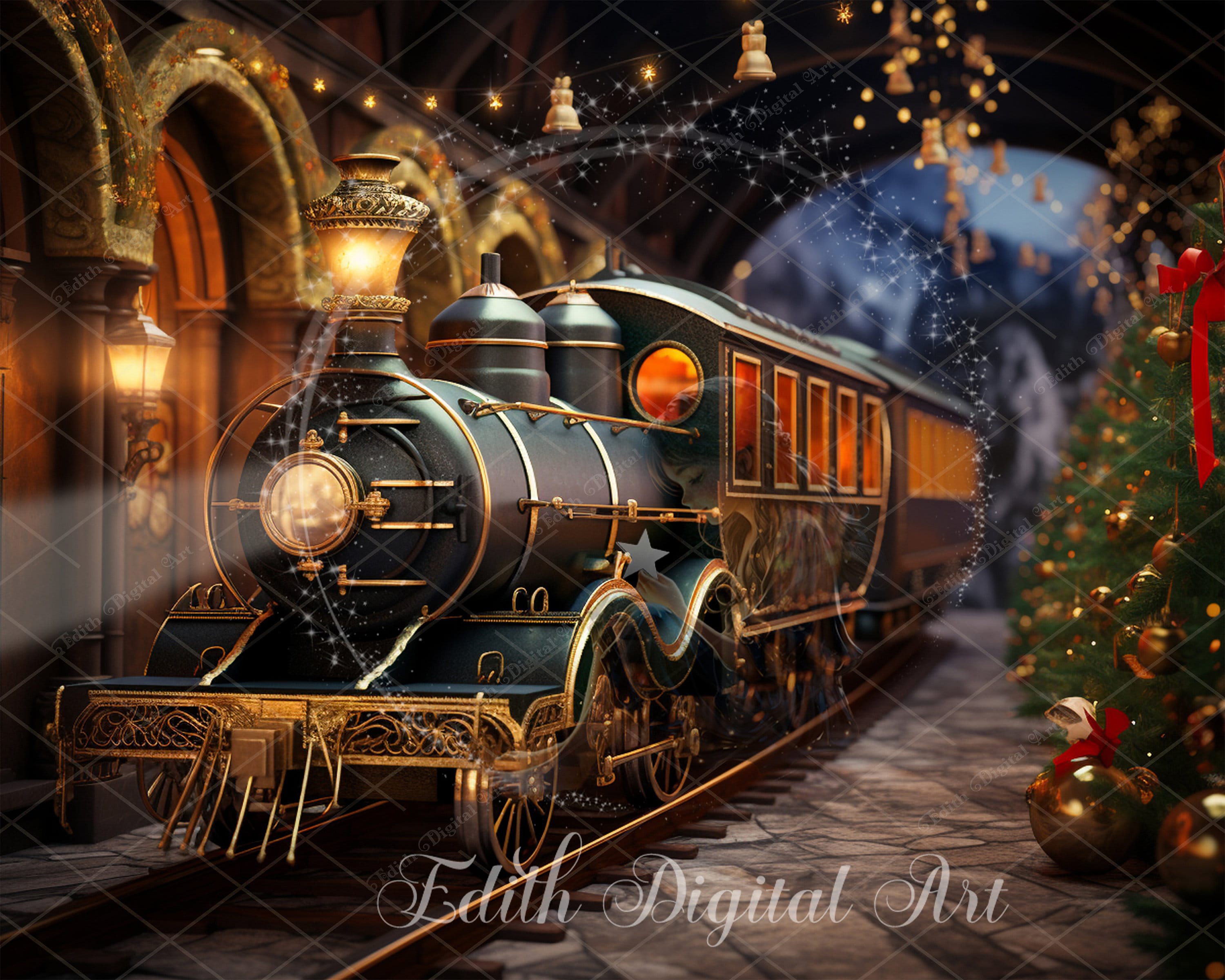 Christmas Digital Backdrop Photography Polar Express Train