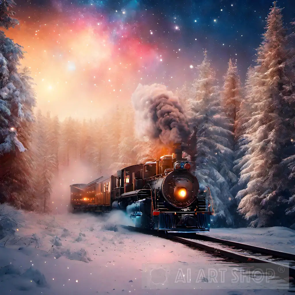 train, old train, cosmic, winter, forest, winter forest, christmas