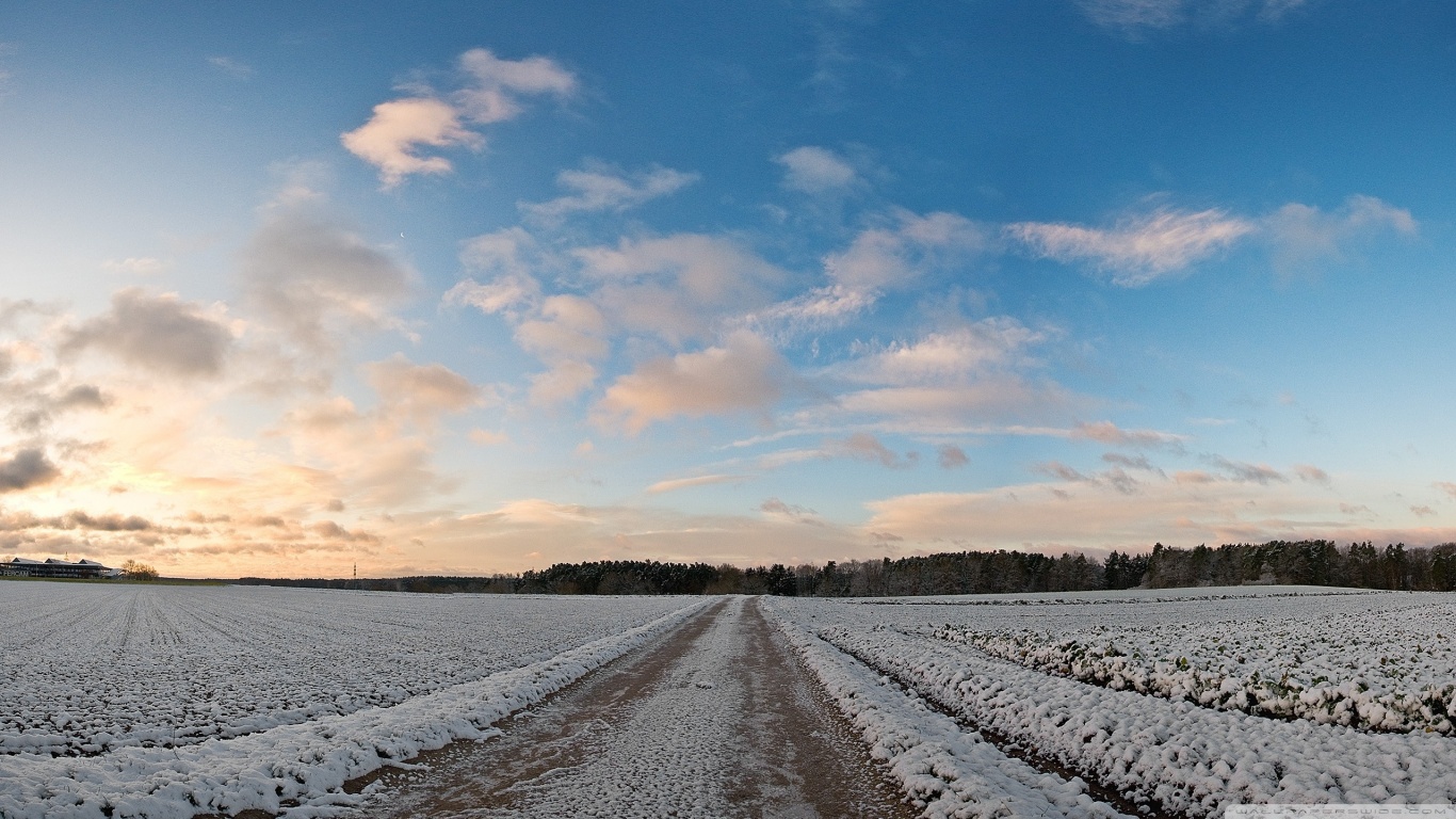 Countryside Field Covered In Snow Ultra HD Desktop Background Wallpaper for 4K UHD TV, Multi Display, Dual Monitor, Tablet