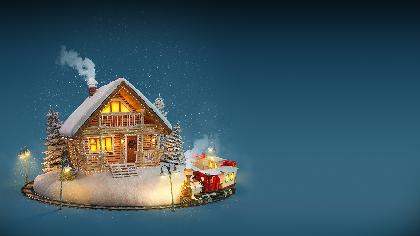 Desktop Wallpaper Christmas Trains Railroads from wood toy 1366x768