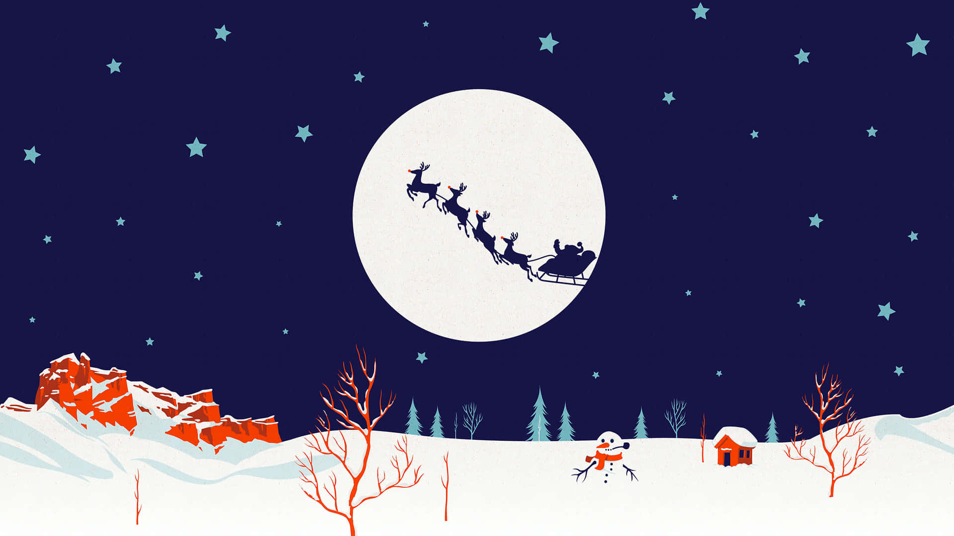Download Santa Claus Flying Over A Snowy Landscape Wallpaper