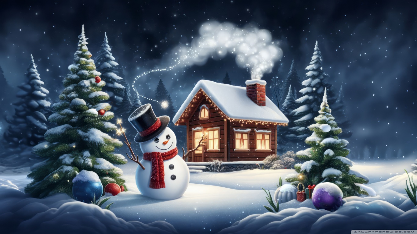 Happy Snowman, Christmas Eve, Winter Landscape Ultra HD Desktop Background Wallpaper for 4K UHD TV, Widescreen & UltraWide Desktop & Laptop, Tablet