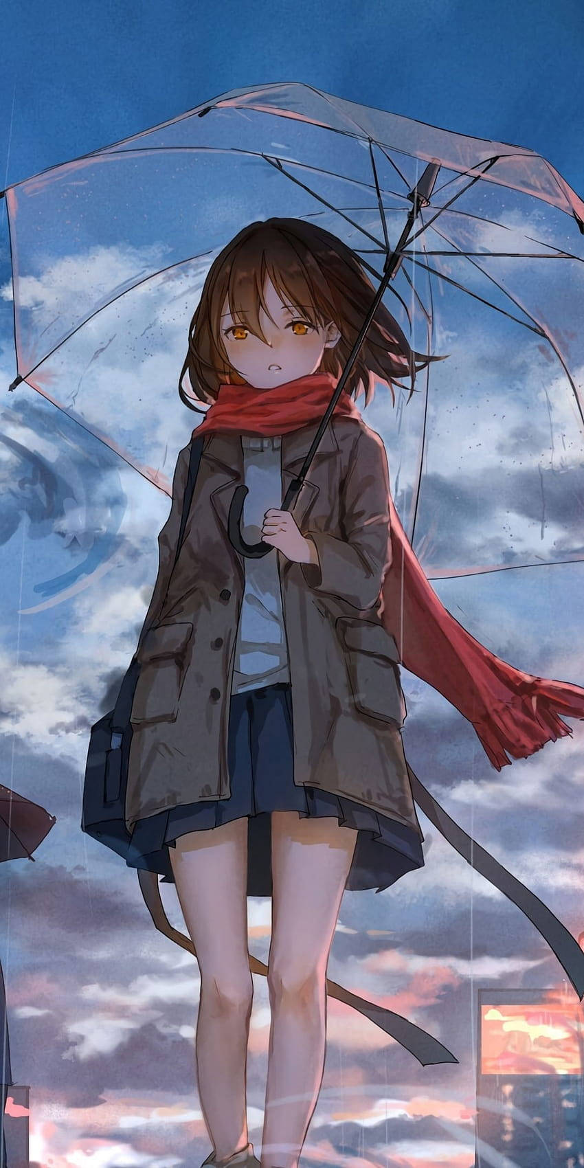 Download a girl holding an umbrella in the sky Wallpaper