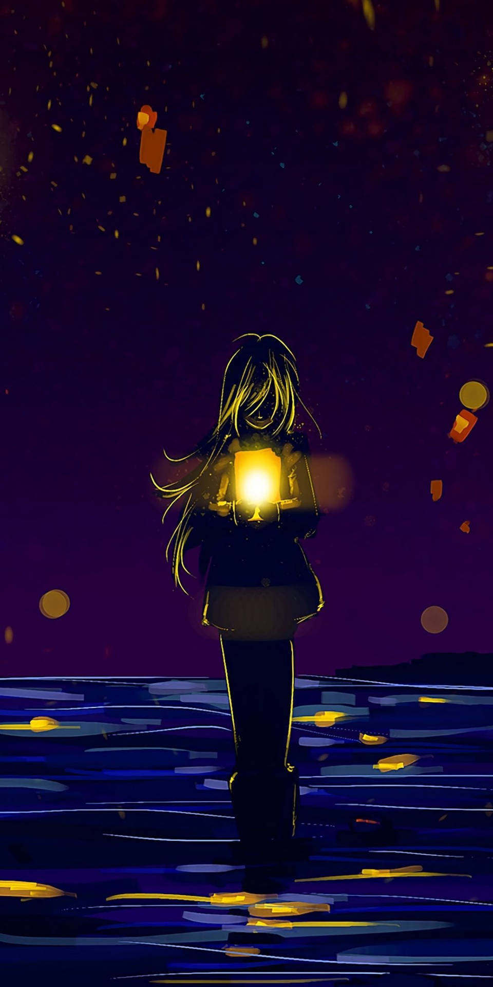Download a girl holding a flashlight in the water Wallpaper