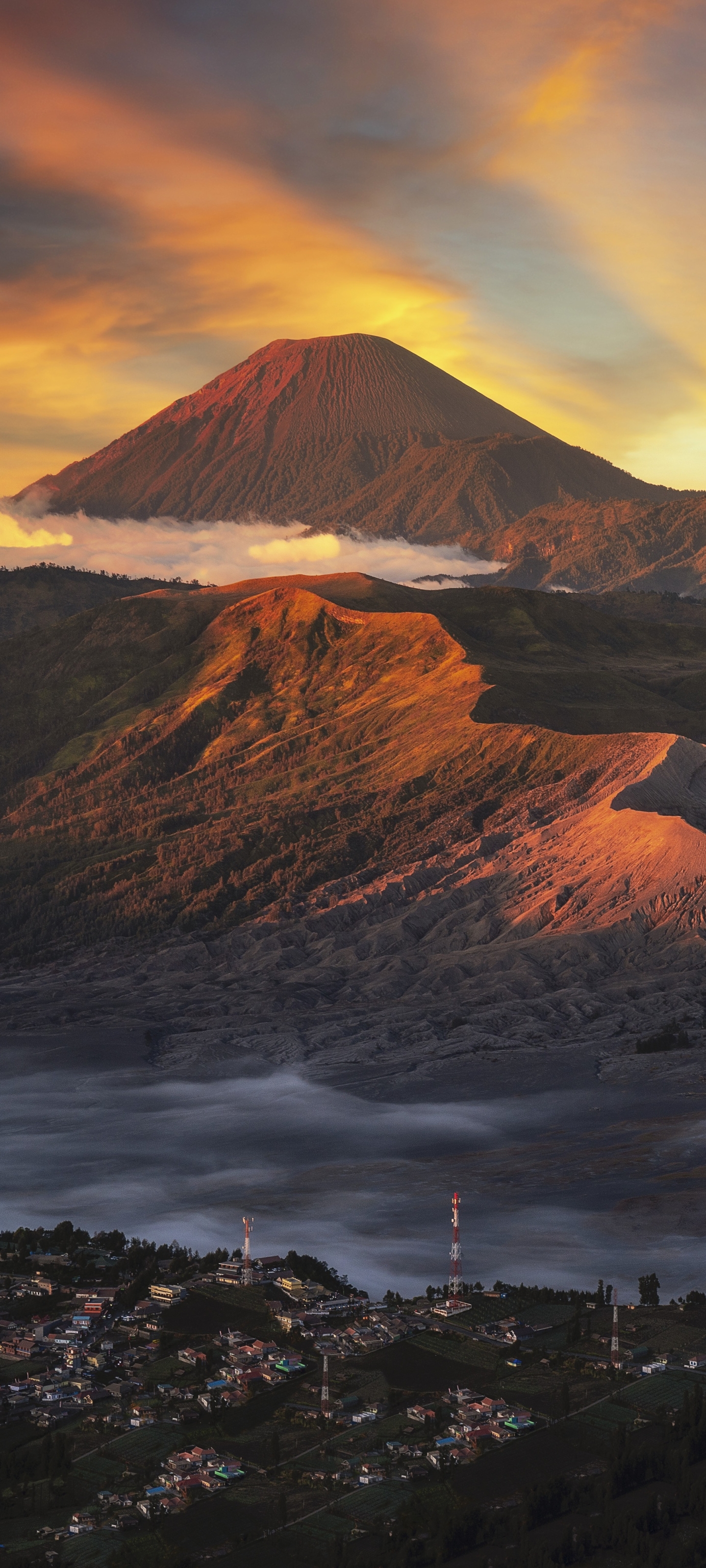 Mobile wallpaper: Sunset, Mountain, Earth, Volcano, Indonesia, Mount Bromo, Volcanoes, 1185807 download the picture for free