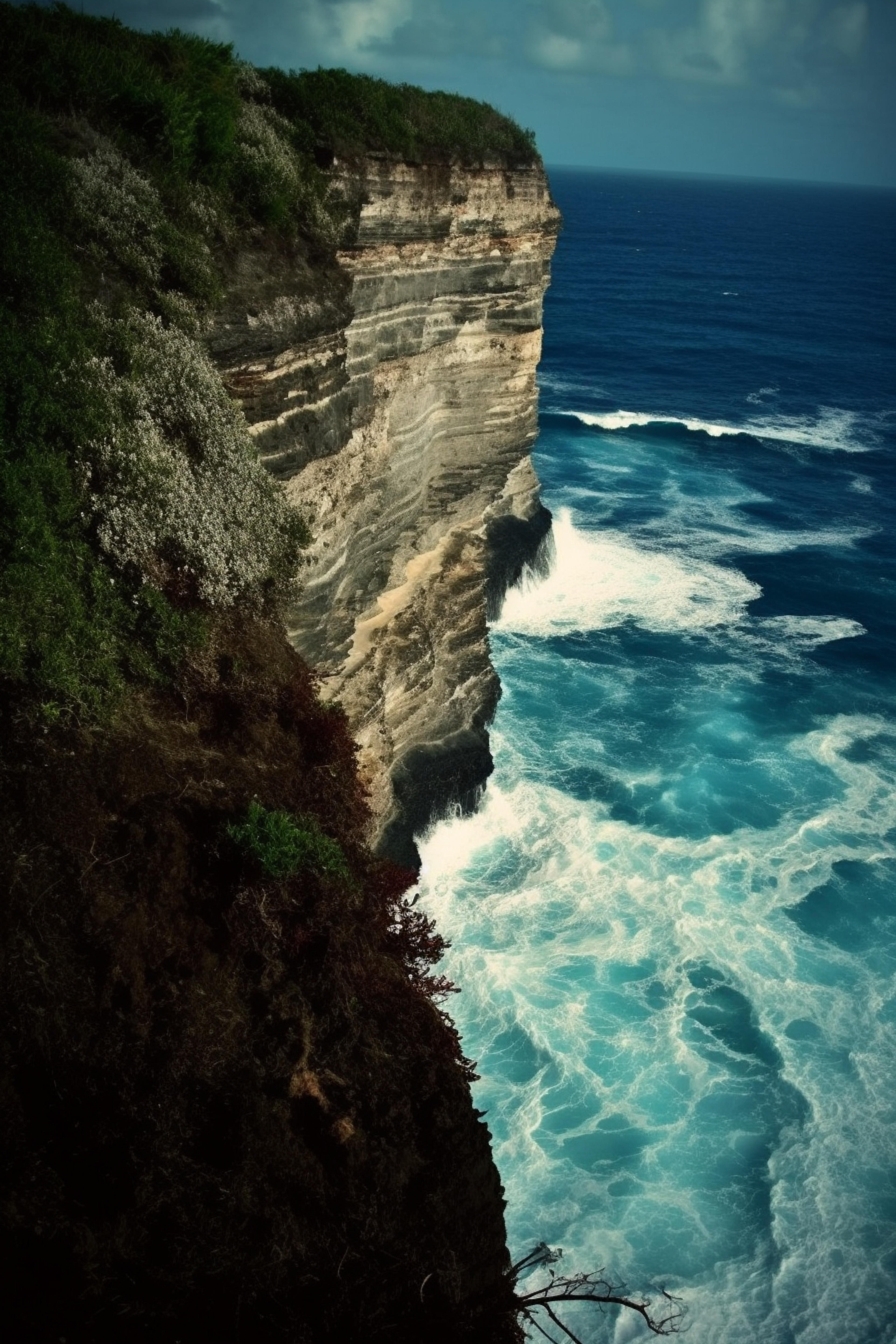 Cliff Edge with Ocean in Bali, Indonesia. Free AI Art Prompts