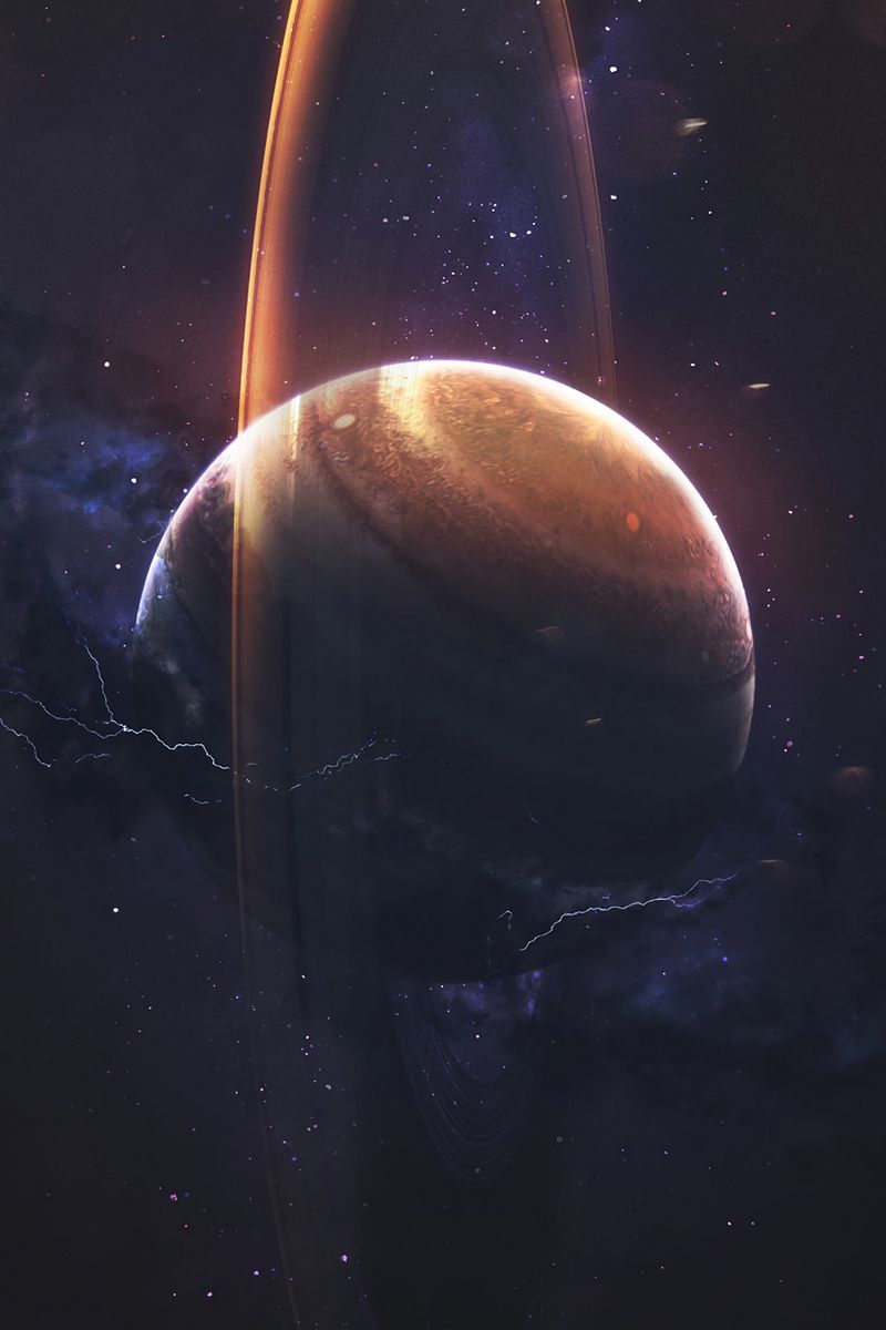 Download Wallpaper 800x1200 Saturn, Planet, Ring, Space, Stars, Lightning Iphone 4s 4 For Parallax HD Background