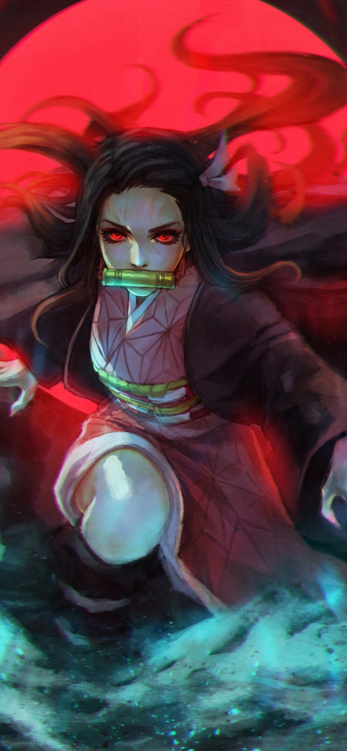 Download wallpaper 1125x2436 demon slayer, nezuko kamado, anime girl, art, iphone x, 1125x2436 HD background, 24963
