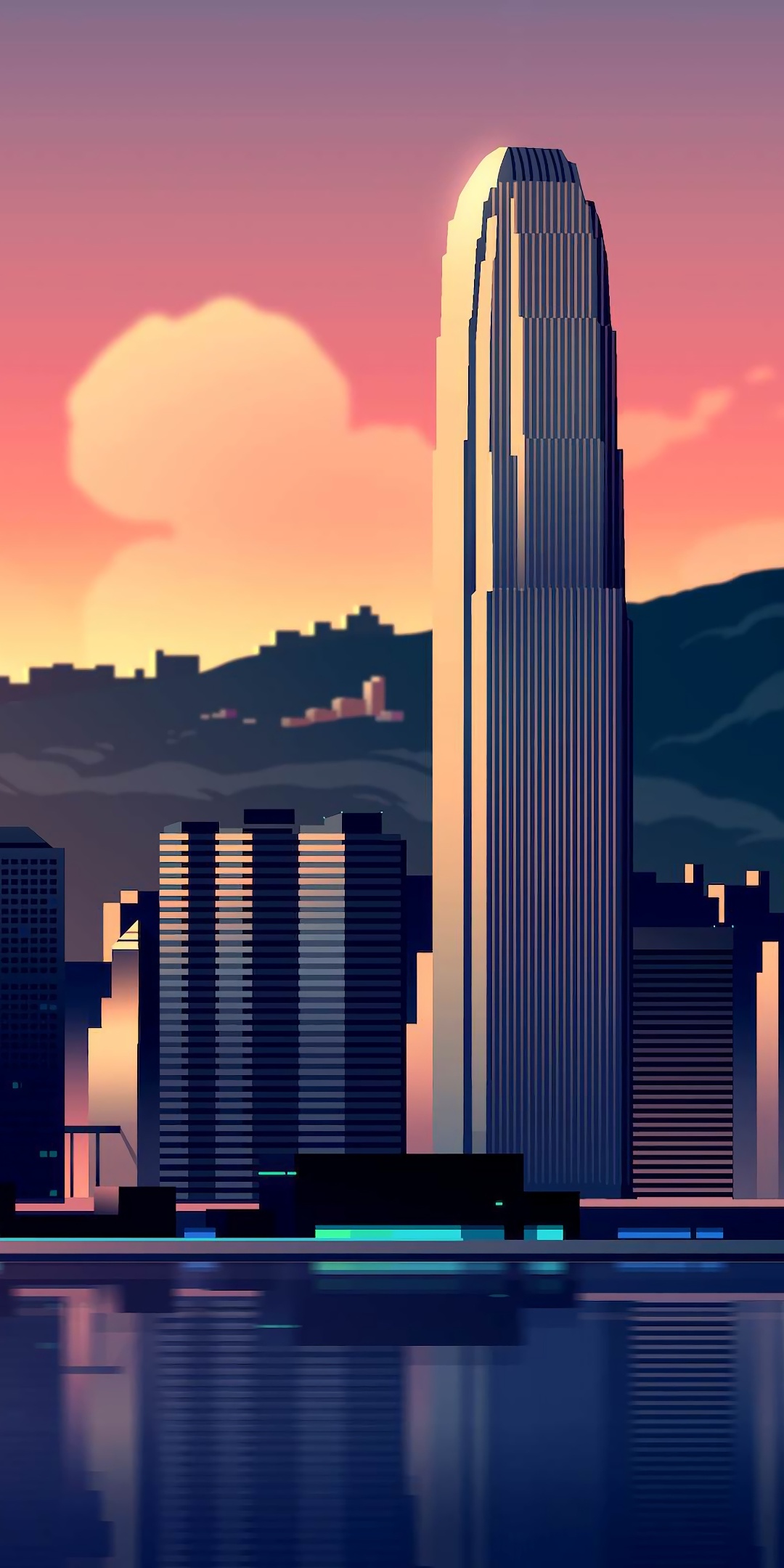 Hong Kong Wallpaper 4K, Illustration, Cityscape, Sunset
