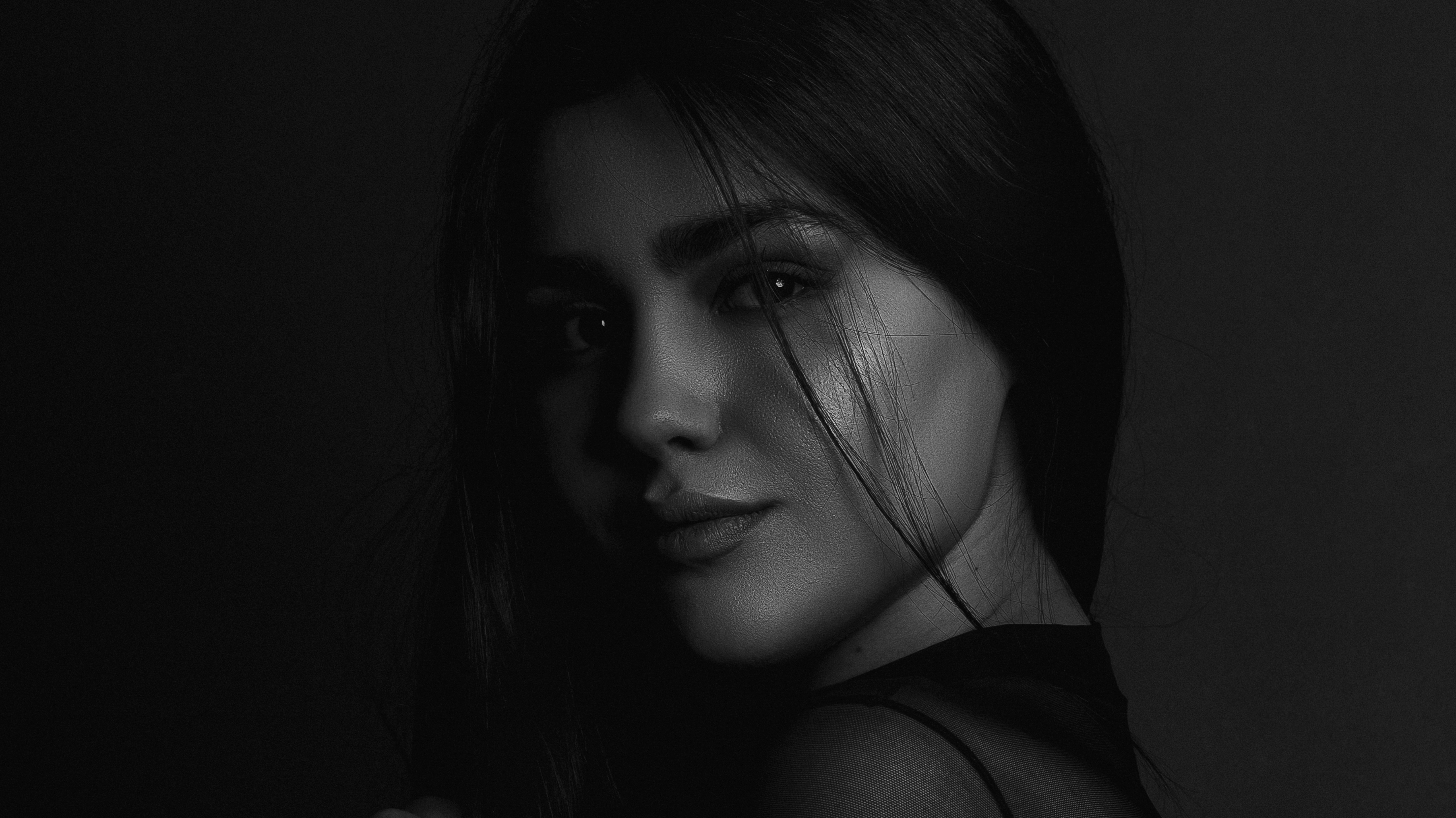 Beautiful girl Wallpaper 4K, Monochrome, Woman