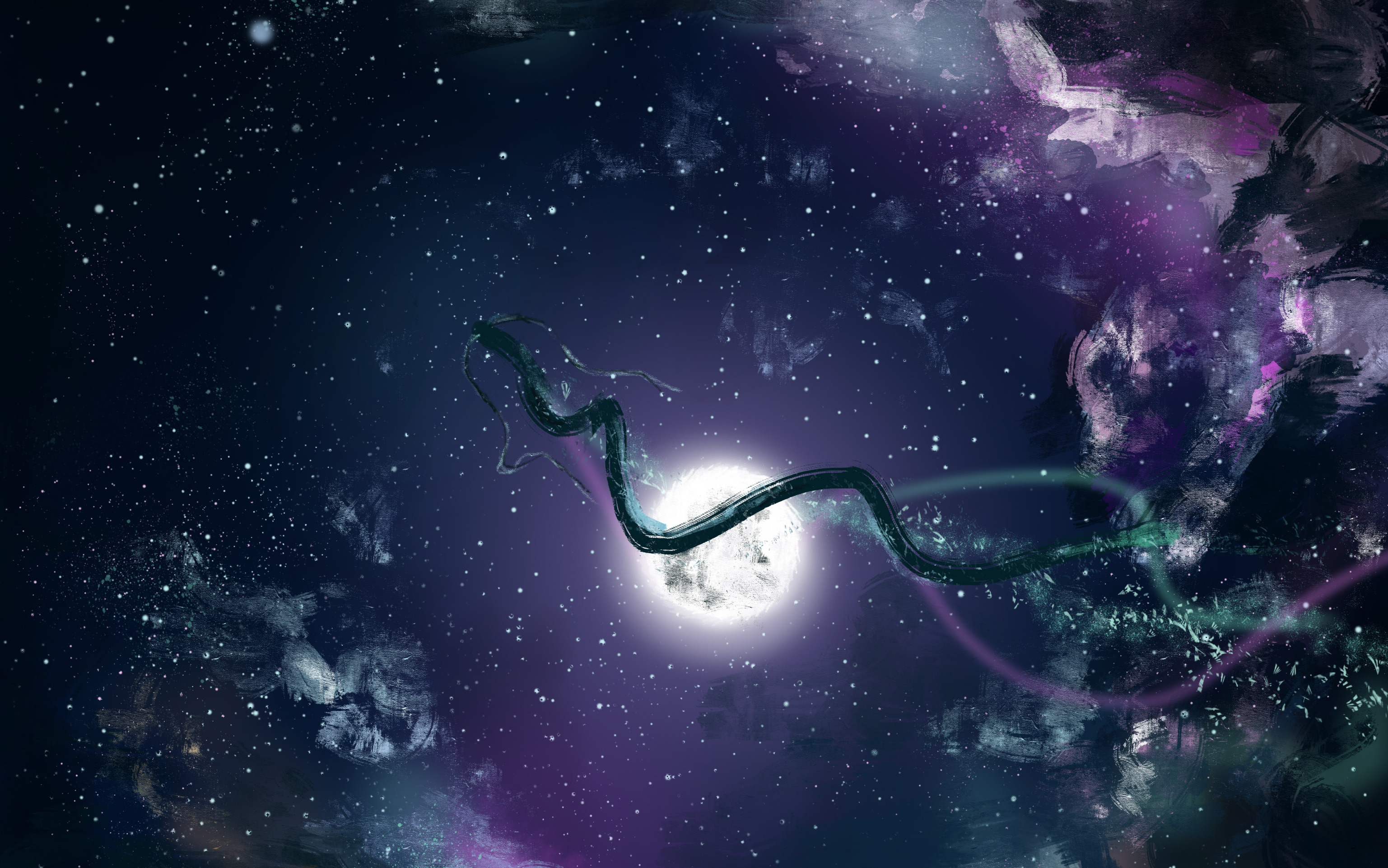 Download wallpaper the sky, night, the moon, dragon, Haku, Spirited Away, by soupsane, section other in resolution 3074x1922