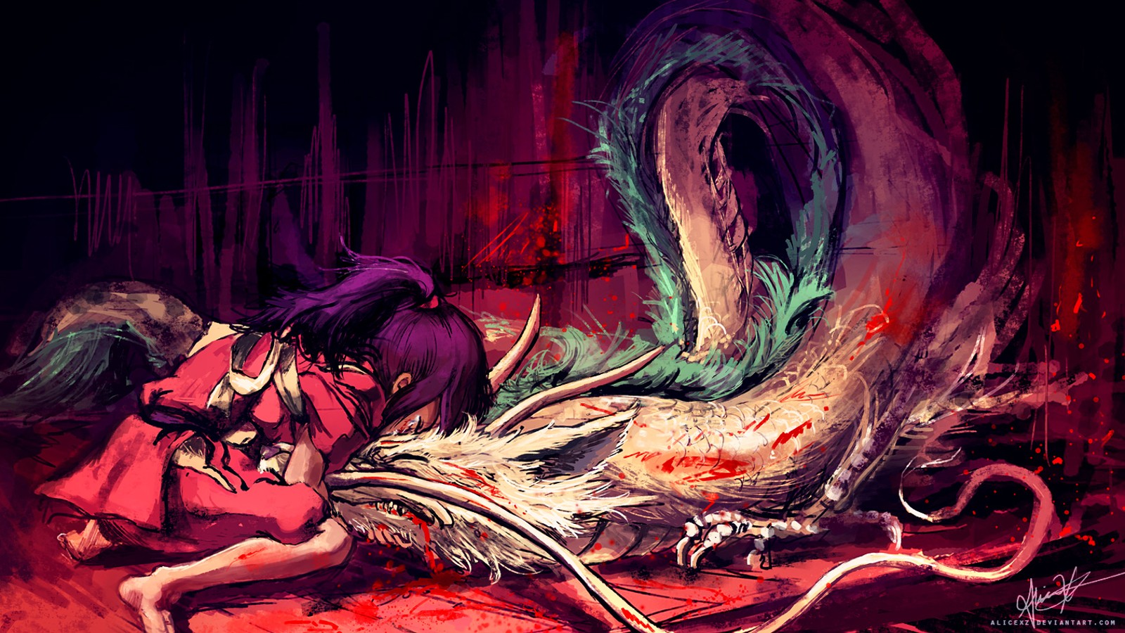 dragon, tears, Spirited Away, blood, Haku (1600x900px) on Wallls.com