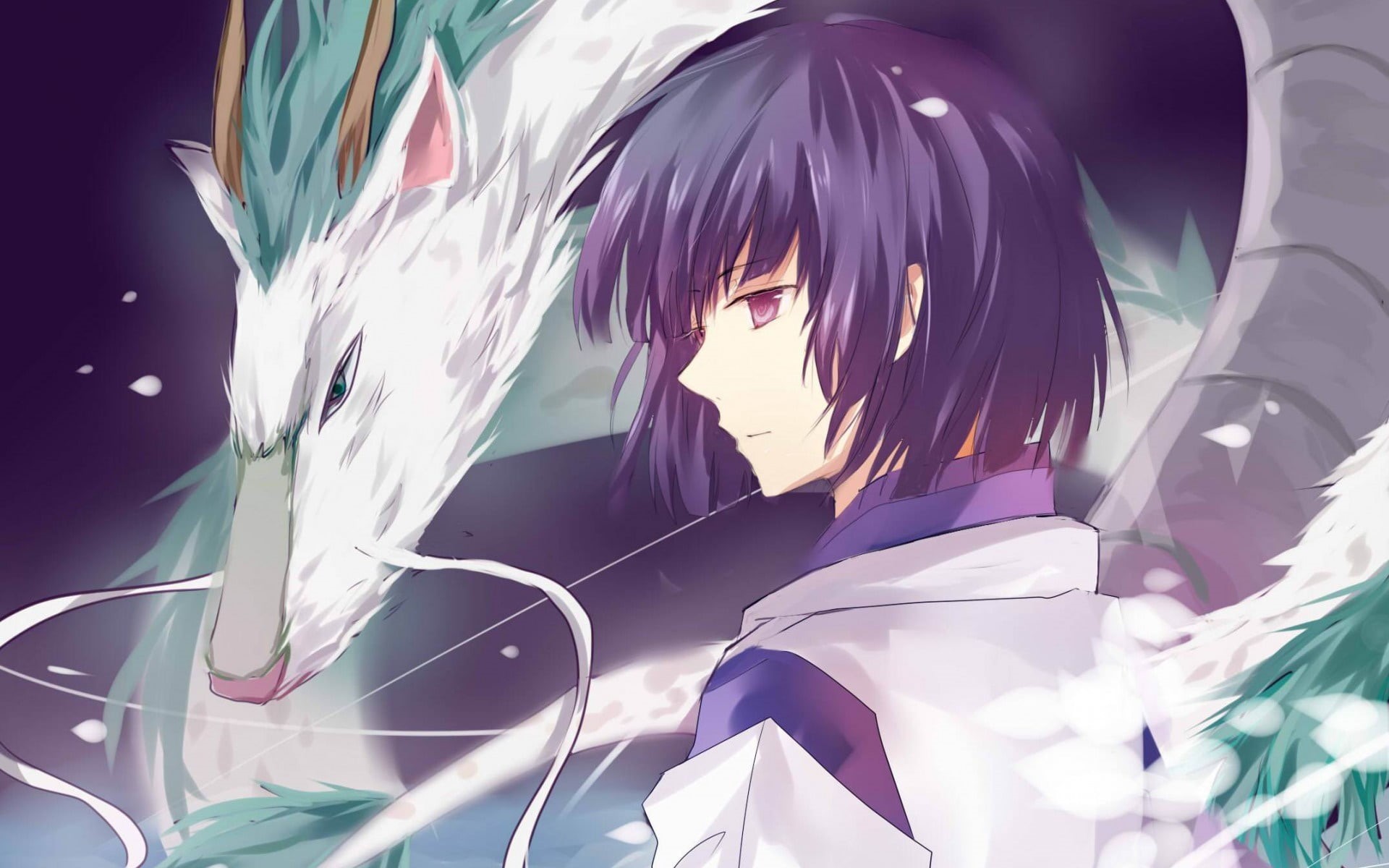 boy, white dragon, spirited away, mustache, profile, 1080P, haku, magic water HD Wallpaper