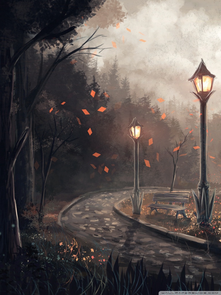 Path, Park, Autumn Drawing Ultra HD Desktop Background Wallpaper for 4K UHD TV, Tablet