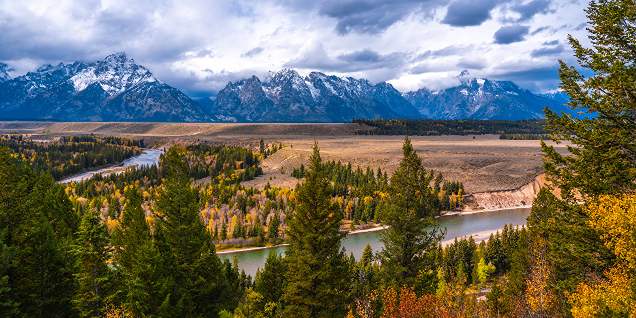 Desktop Wallpaper USA panoramic Grand Teton National Park, Snake