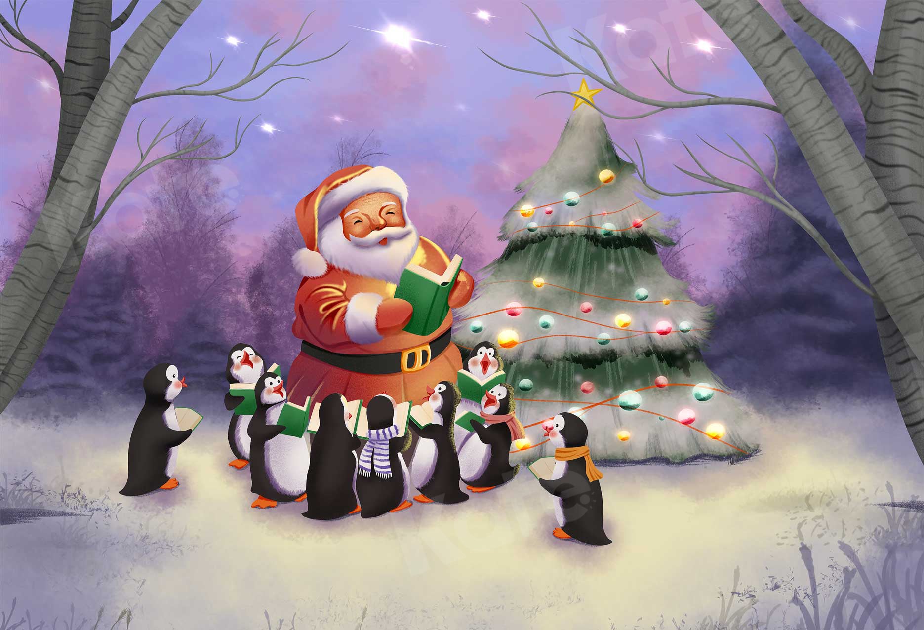 Magical Christmas Caroling Santa Backdrop