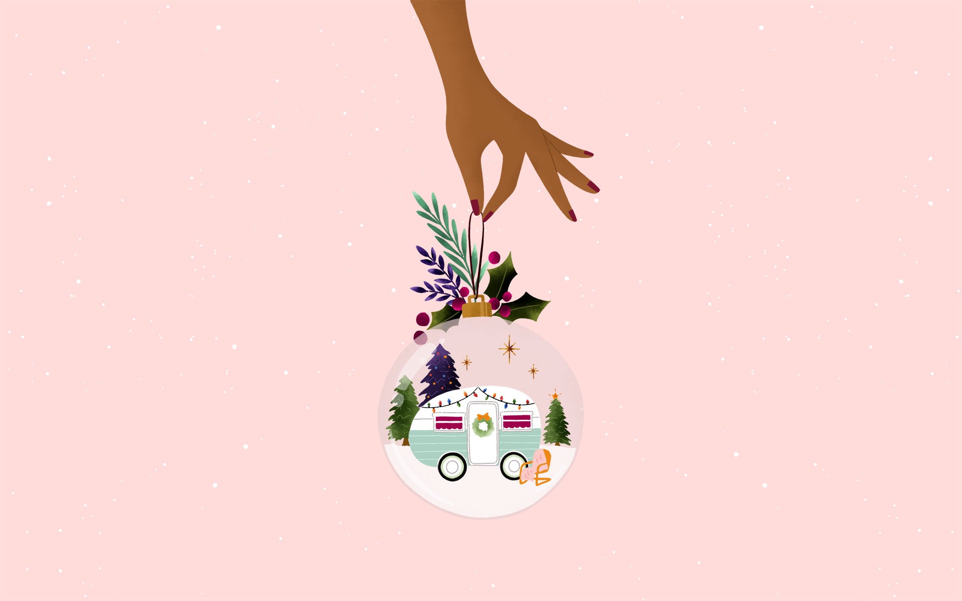 Christmas caravan bauble desktop, phone and tablet wallpaper