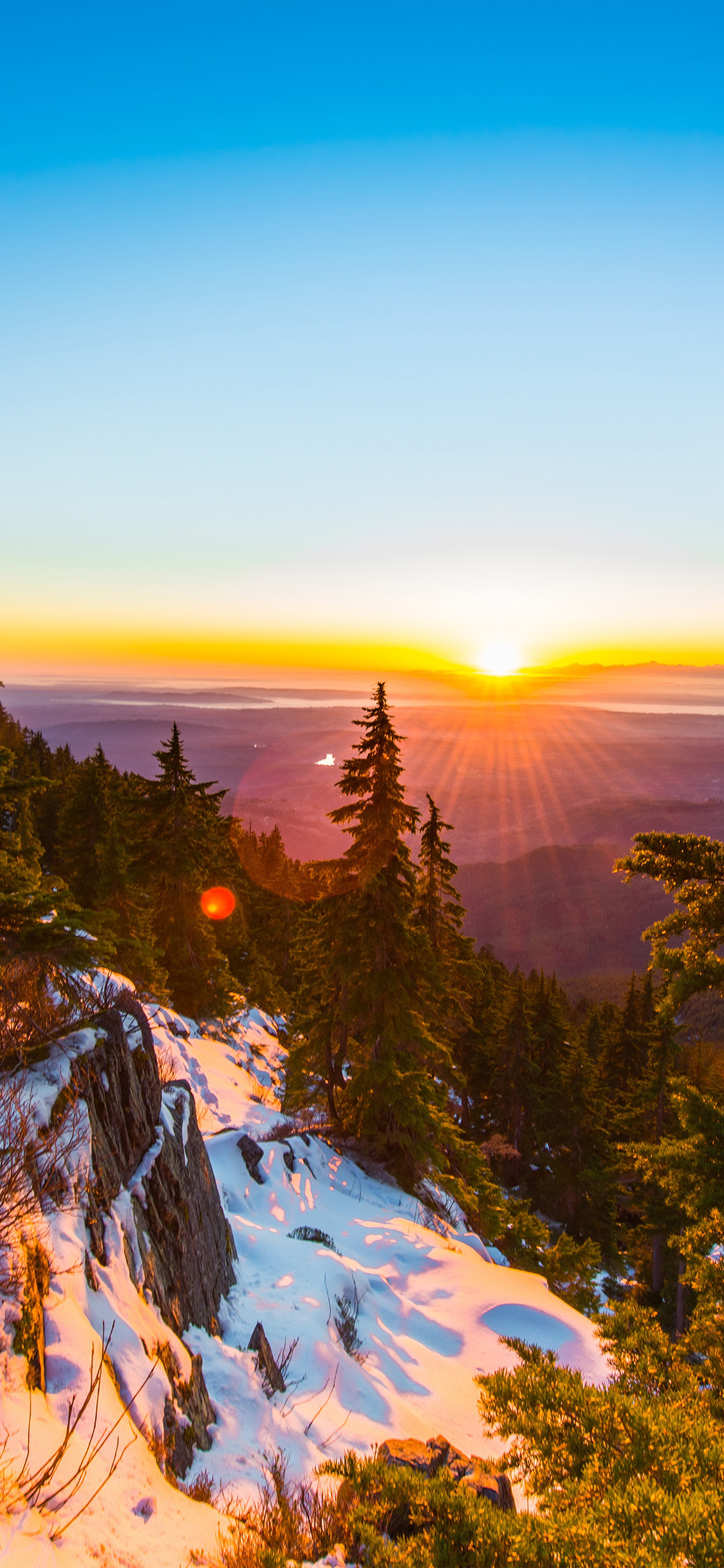 Mountain Snow Winter Sunset Wood Nature Wallpaper