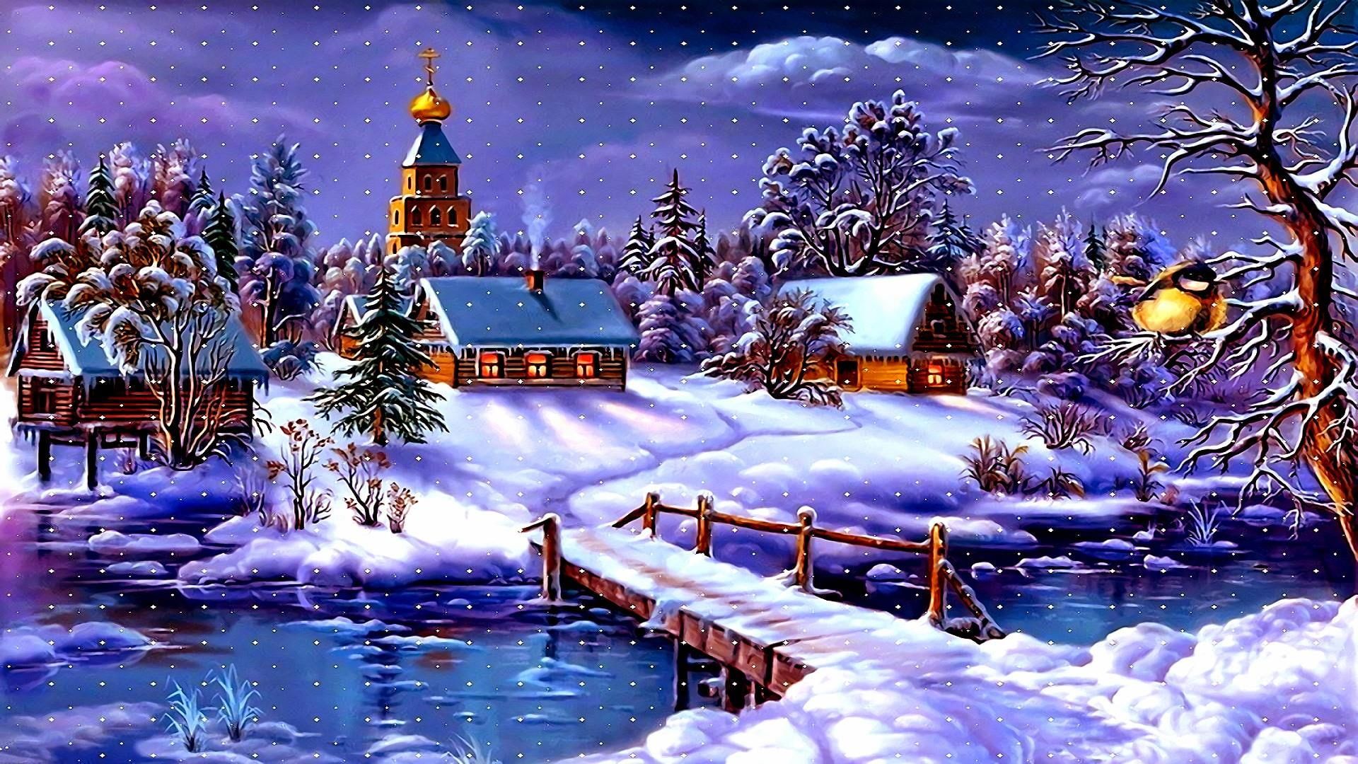 art, snowy, houses, snowfall, snowing
