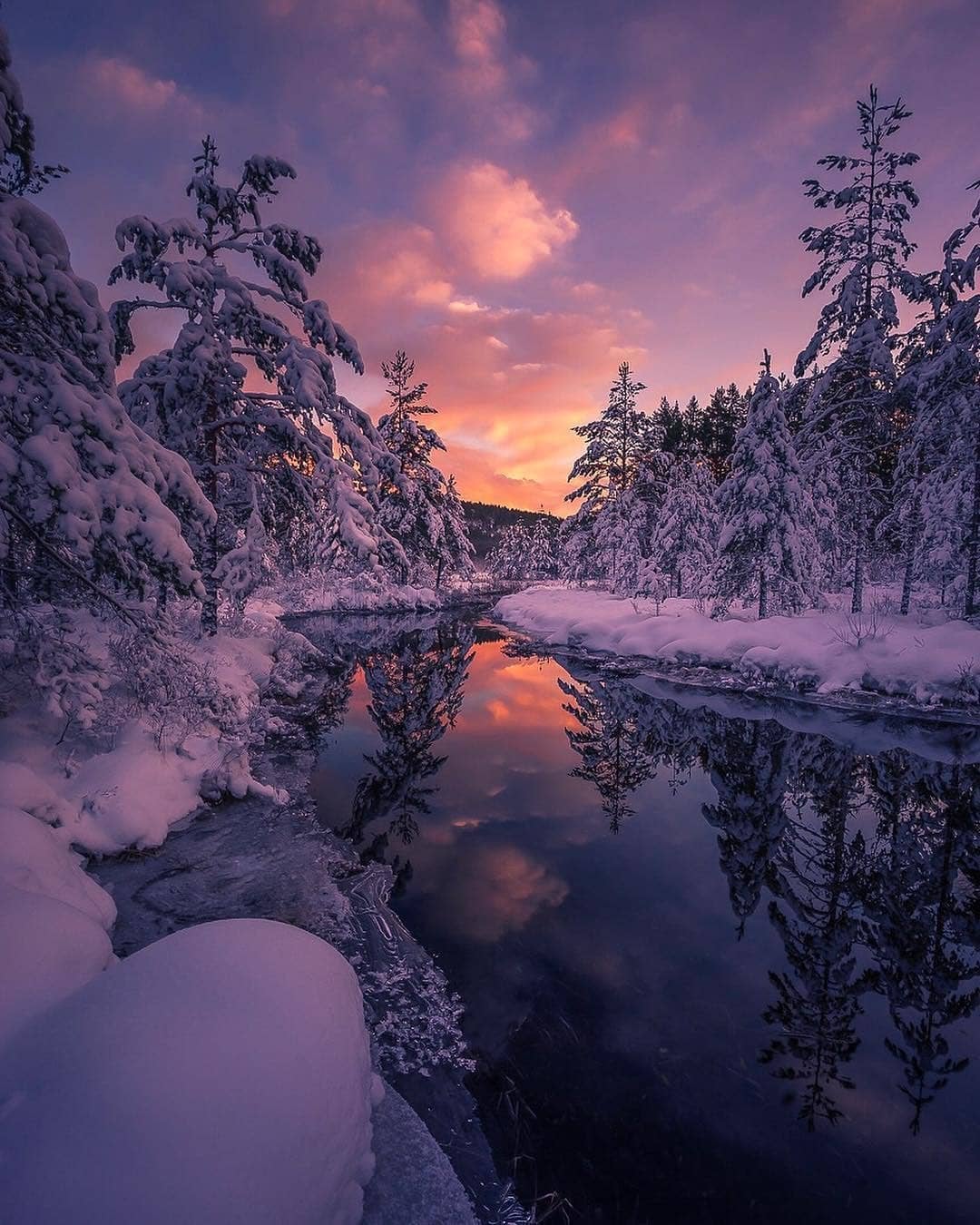 Winter sunset in Telemark, Norway. By Roger Kristiansen, [1080x1350]px