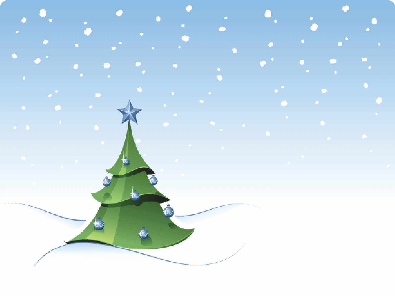 Wallpaper with cartoon Christmas tree and snow free image download