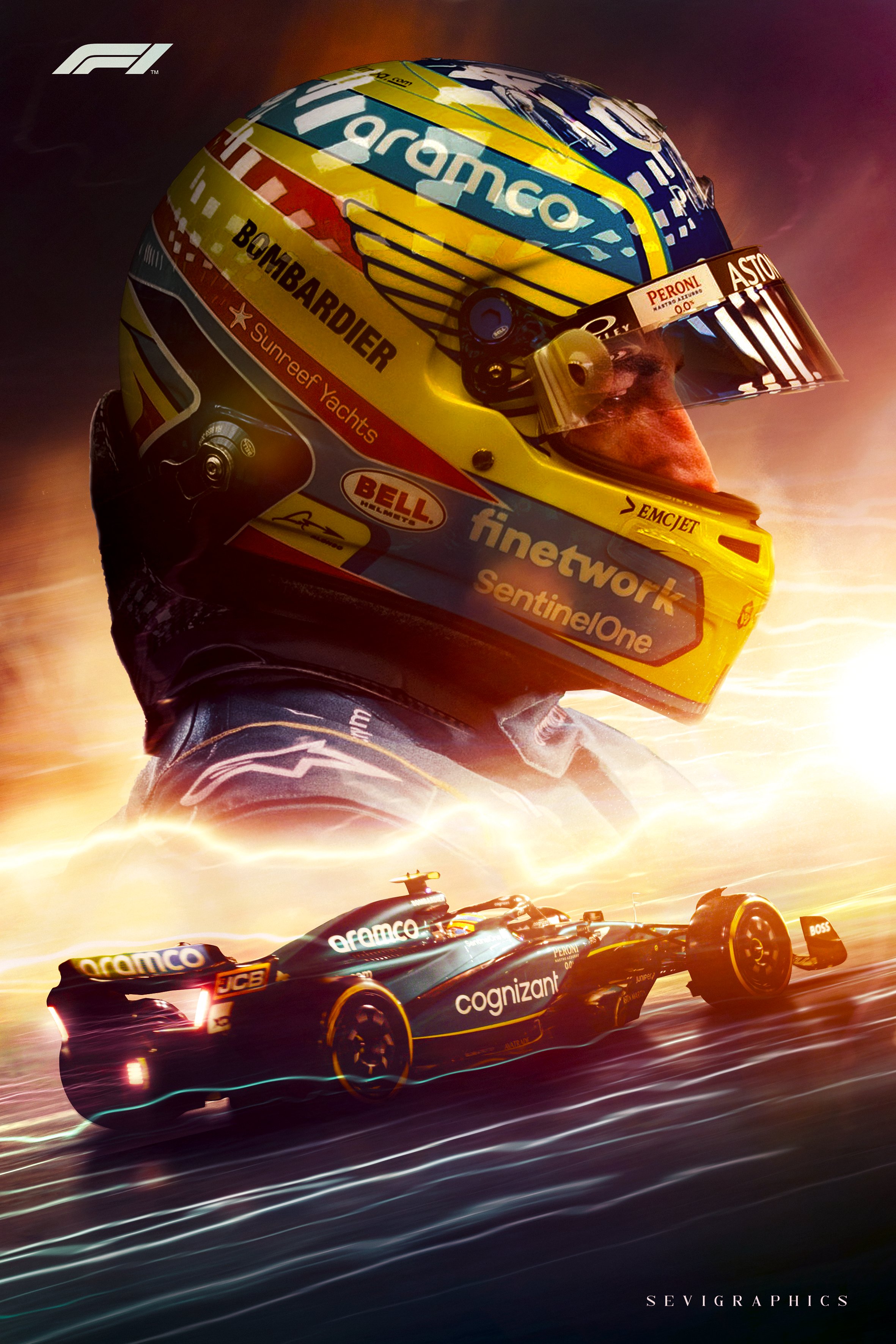 SeviGraphics Alonso x Aston Martin 2023 Poster ⚡️ #F1 #F12023 #Alonso #AstonMartin #BahrainGP