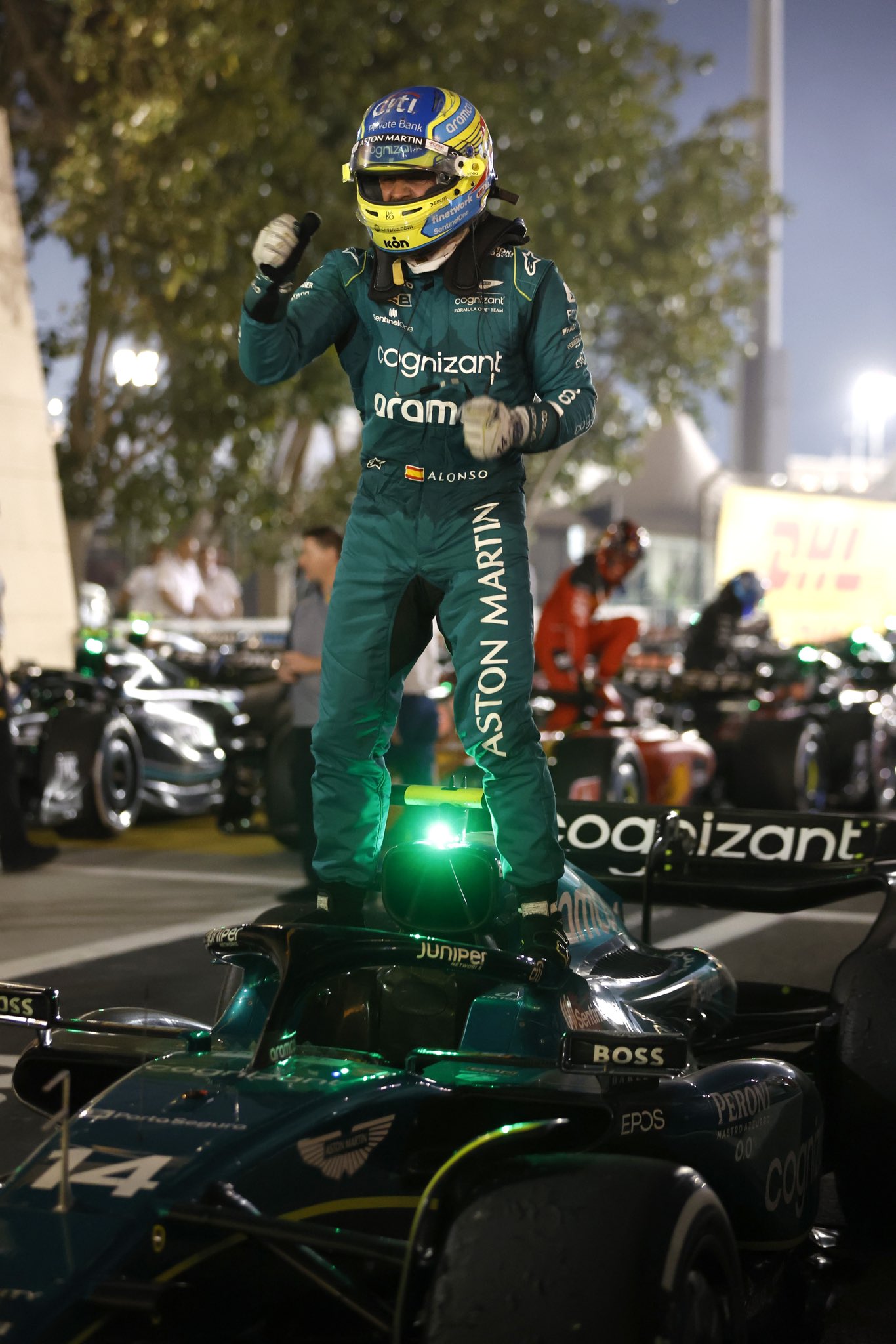 Aston Martin - “This is a lovely car to drive” - Welcome to Aston Martin, Fernando. A historic podium finish at the 2023 Bahrain GP. 110 years in the making. #