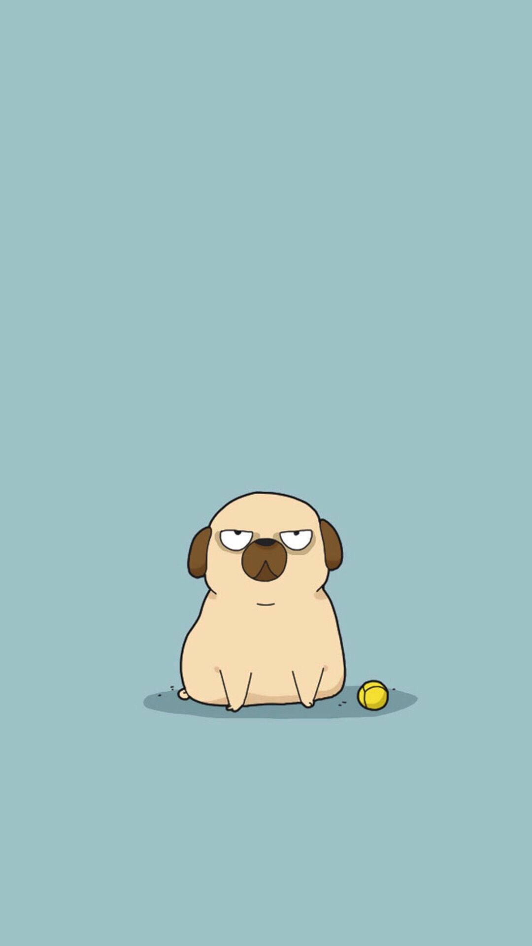 Download Cartoon Pug Dog With Ball Wallpaper