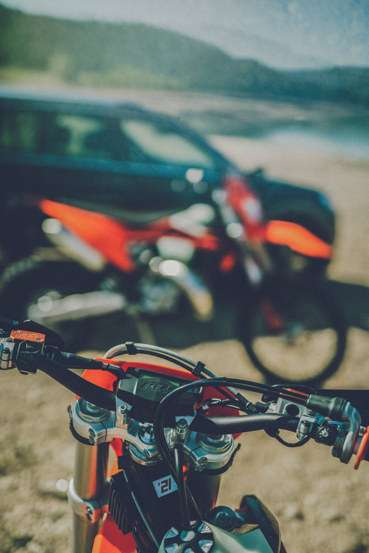 Download Car and Two Motorcycles KTM iPhone Wallpaper