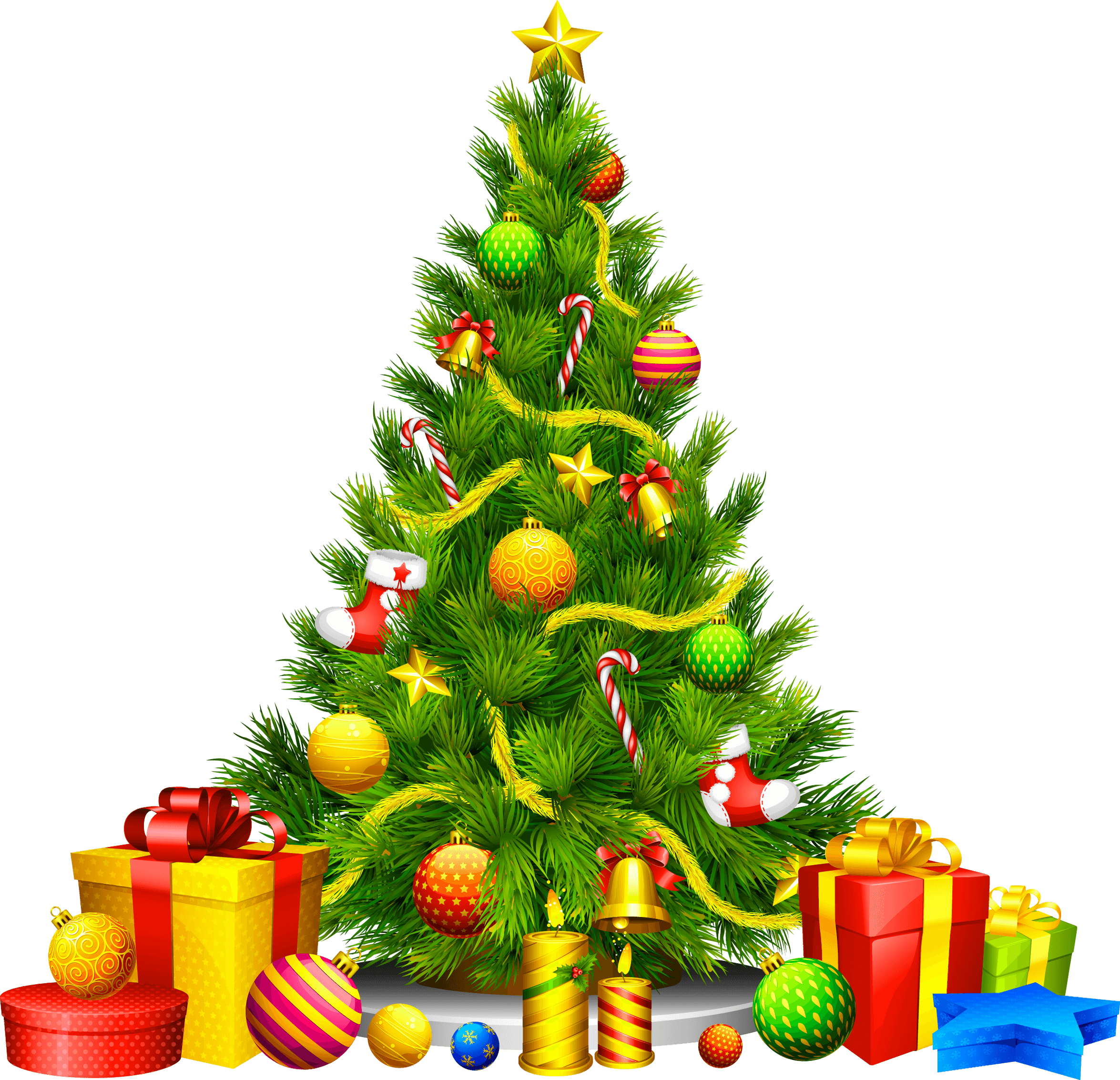 Gifts cartoon christmas fir tree png image Transparent PNG Logos. Christmas tree with presents, Christmas wall decor, Christmas lights clipart