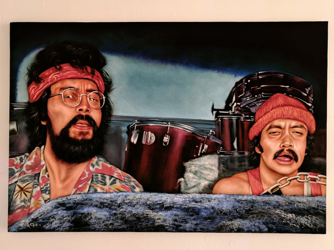 Cheech and Chong: up in Smoke Original Oil Painting on Black